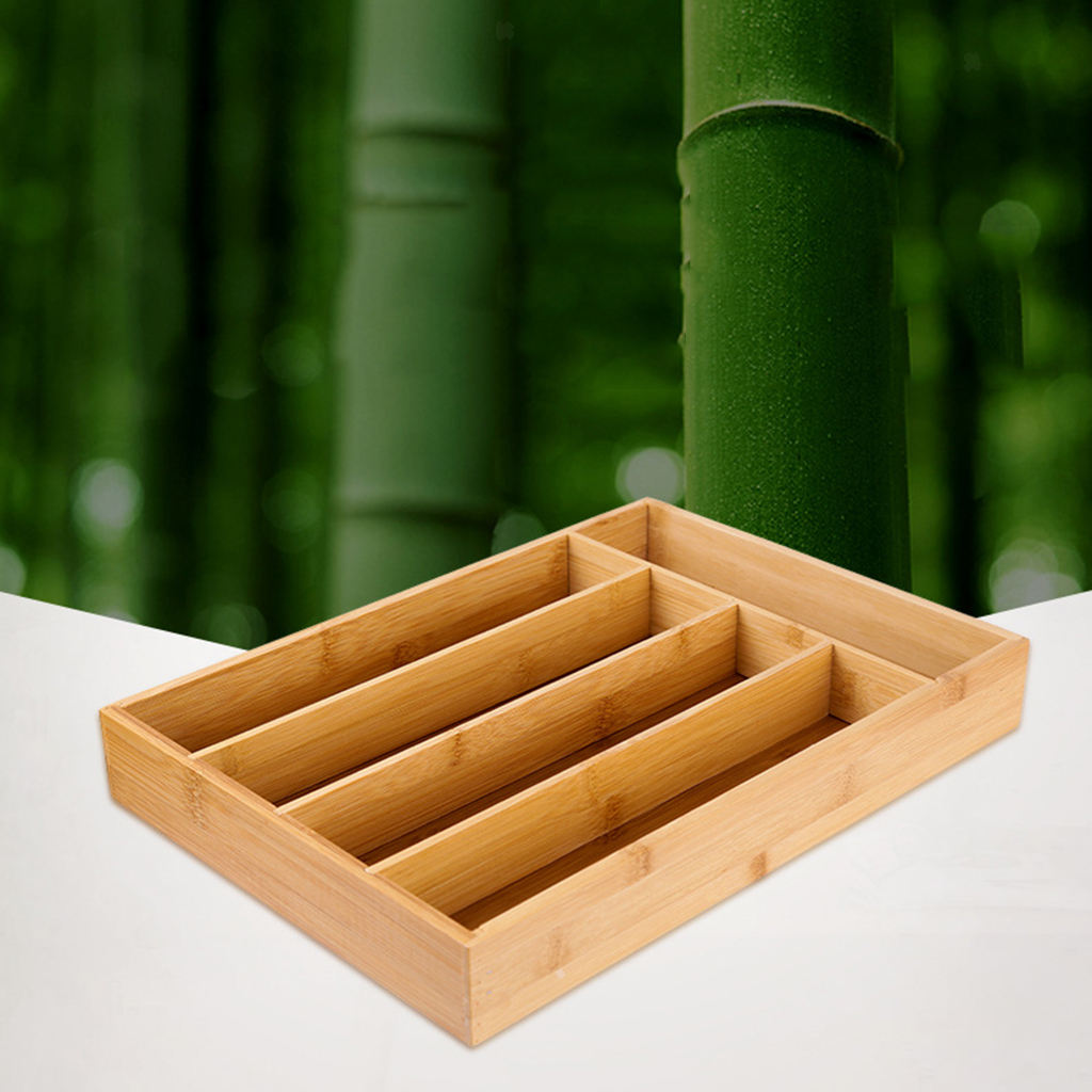 Home Office Bamboo Organizer Cutlery Tray Drawer Shelf Utensils Storage Holder