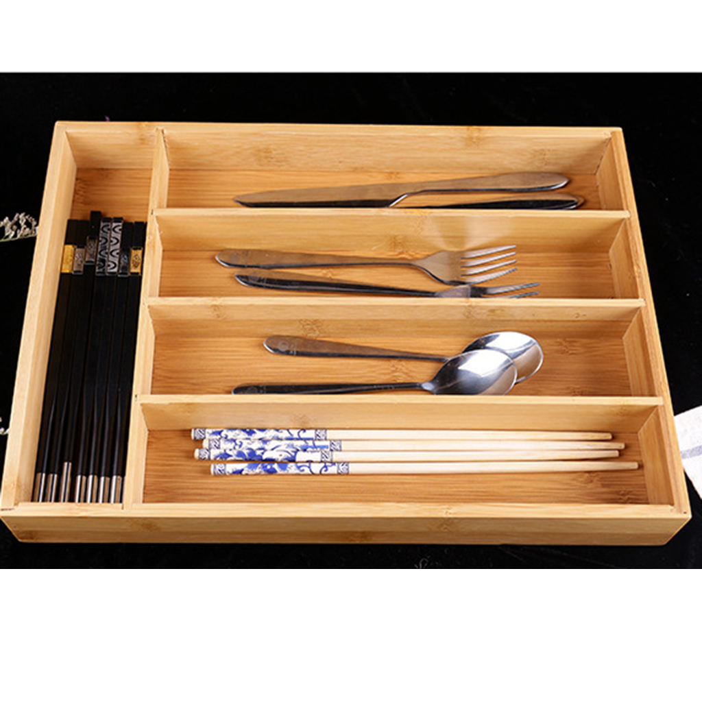 Home Office Bamboo Organizer Cutlery Tray Drawer Shelf Utensils Storage Holder