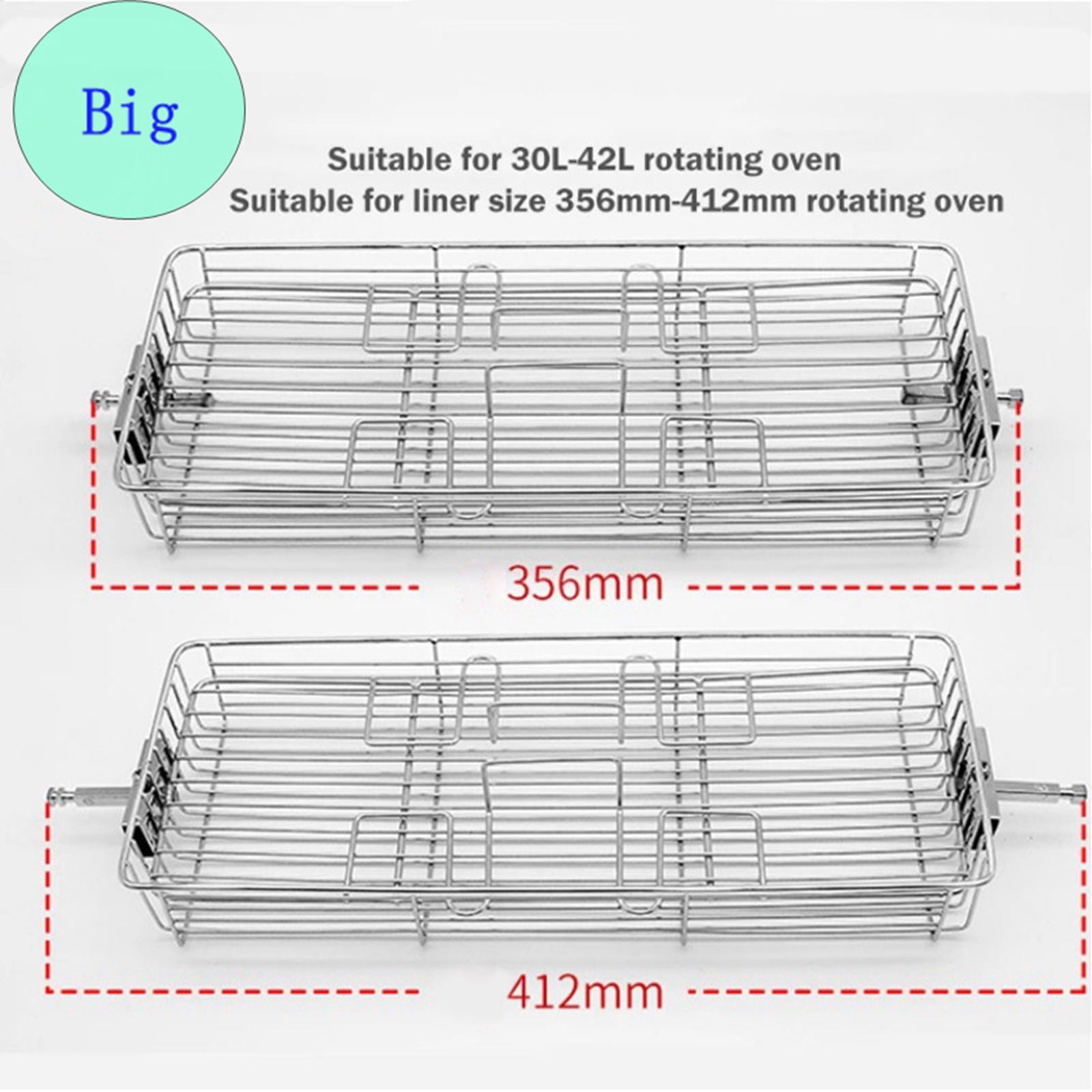 Stainless Steel Grill Basket BBQ Rotary Oven Cage Rack Small for 25-30L Oven