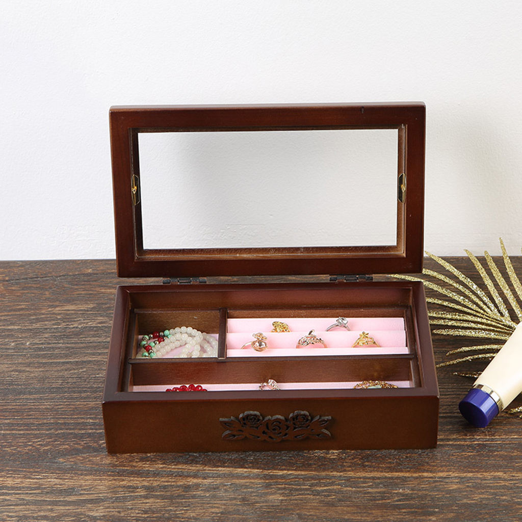 Wooden Jewelry Display Box Watch Earring Ring Organizer Case for Women Men