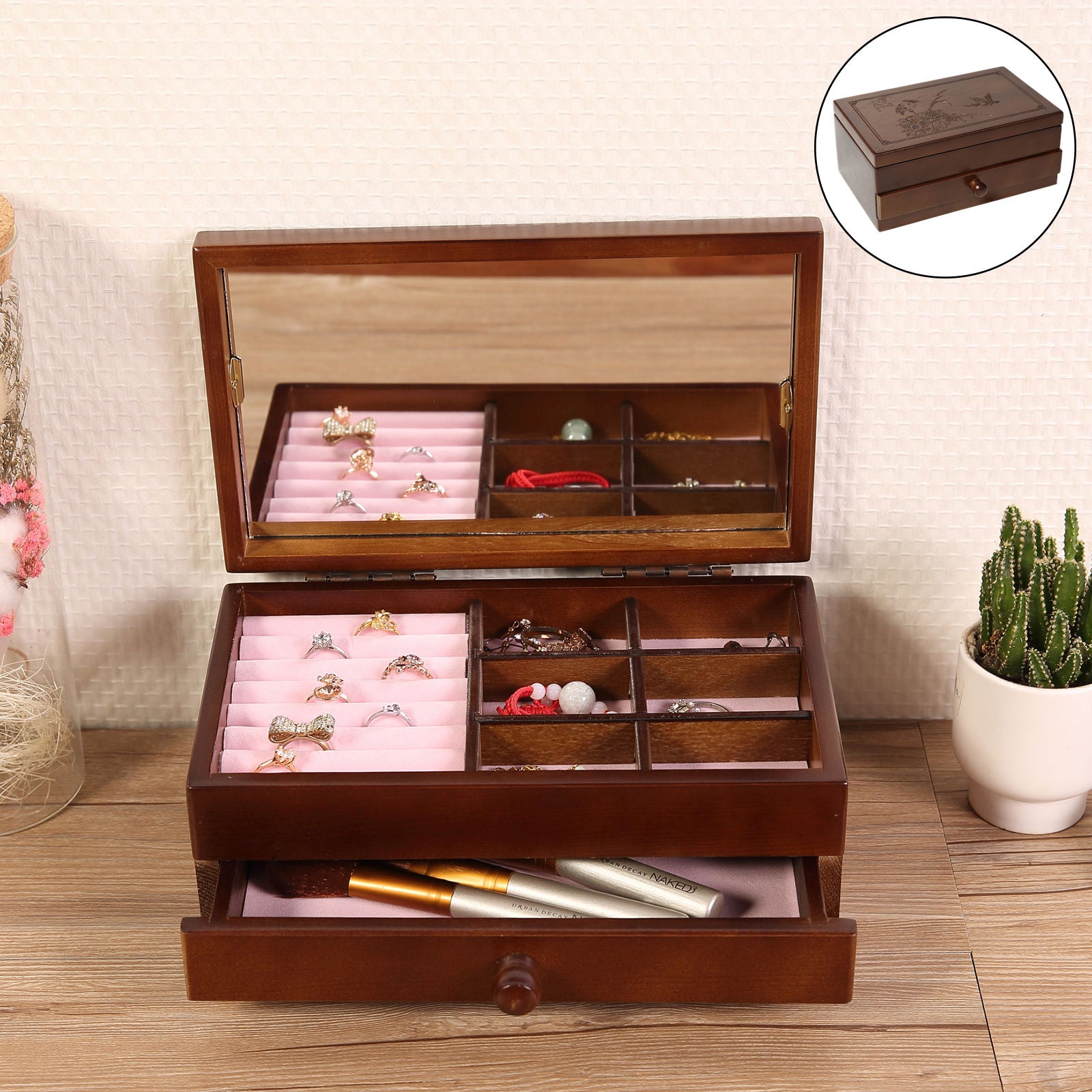 Jewelry Collection Box Watches Earrings Organizer Women Gift 23.4x14.5x10cm