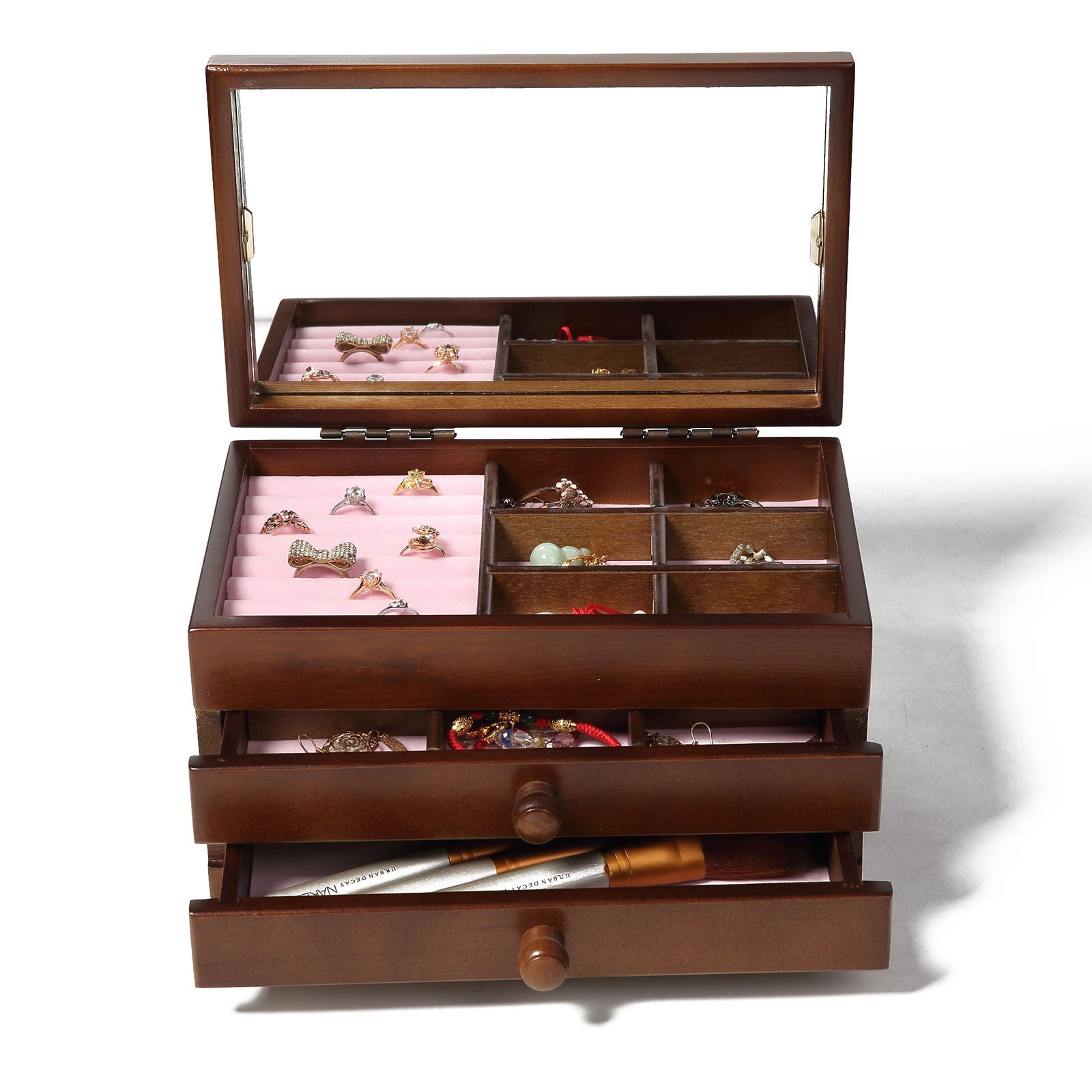 Jewelry Box Earrings Rings Bracelets Organizer with Drawer 23.4x14.5x13.5cm