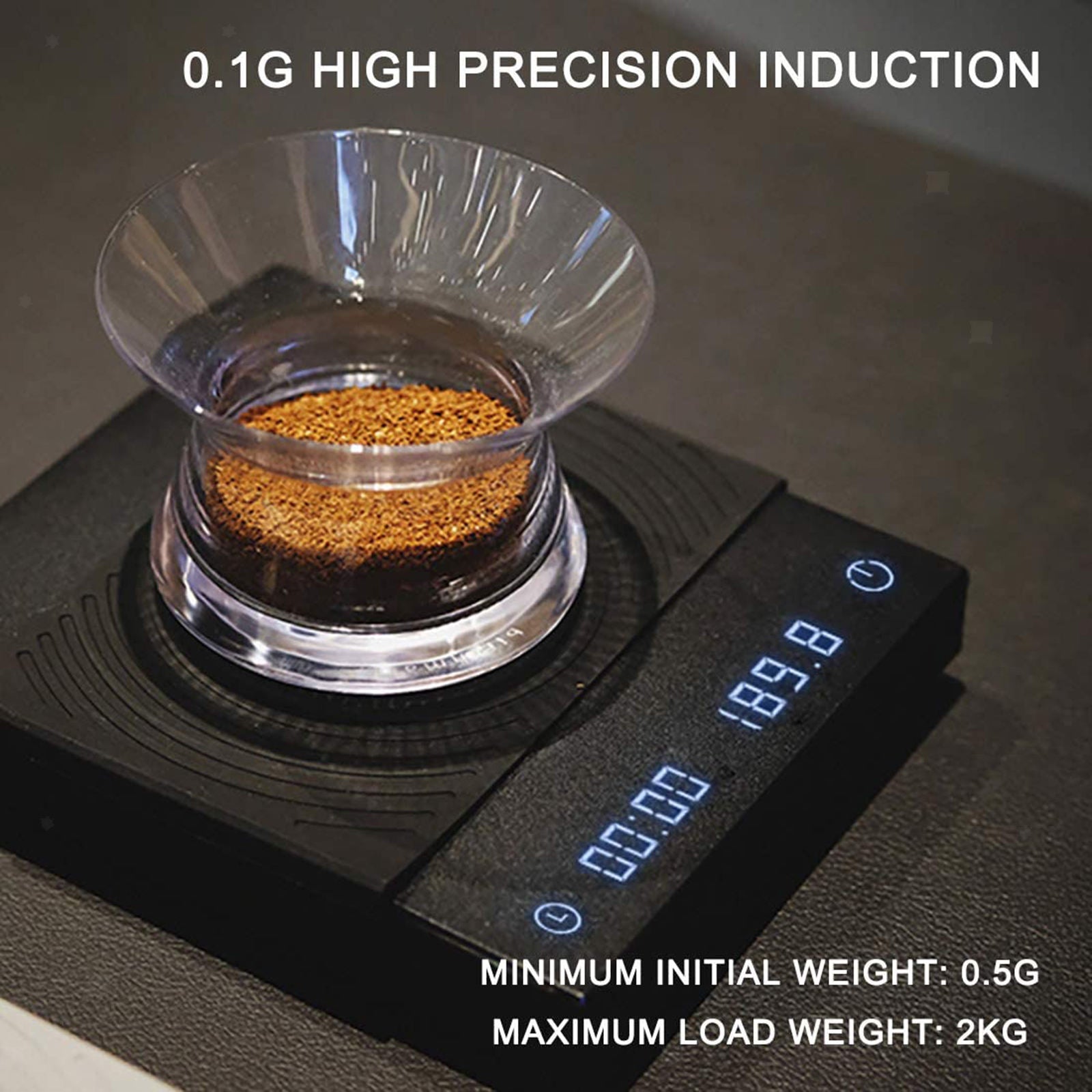 Black Basic Coffee Scale Auto-Timing Coffee Weighing Panel Backlight Black