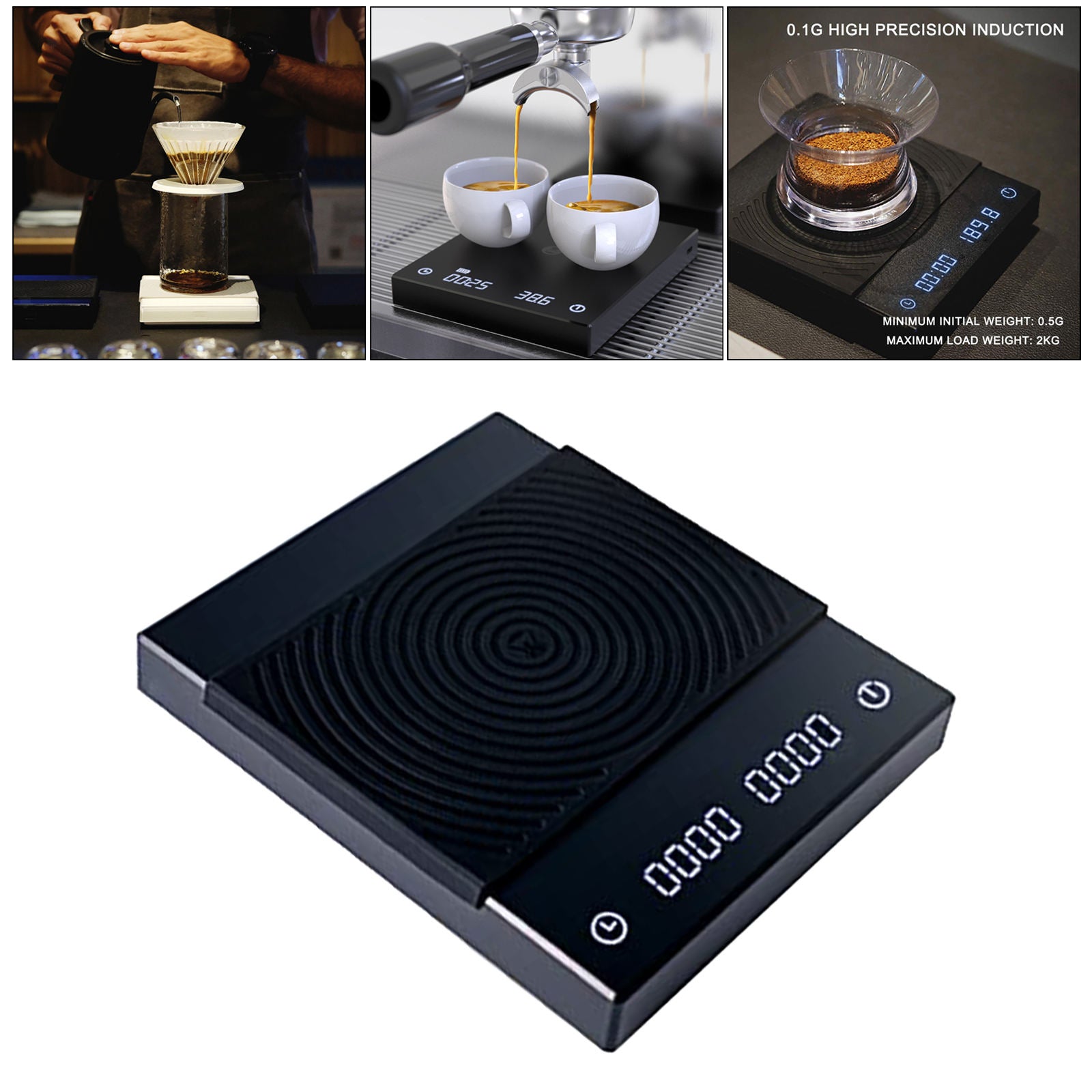 Black Basic Coffee Scale Auto-Timing Coffee Weighing Panel Backlight Black