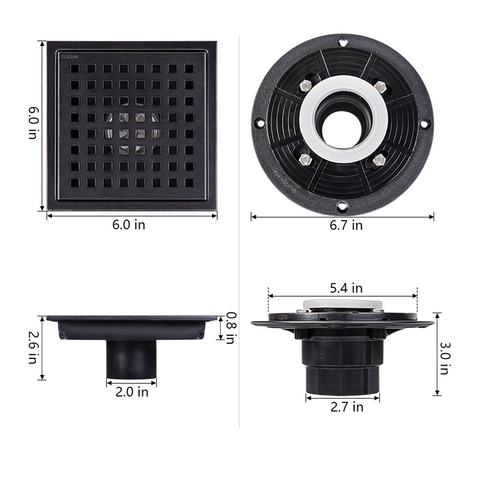 Square Shower Floor Drain Floor Waste Grates with Flange Grid Grate Balcony