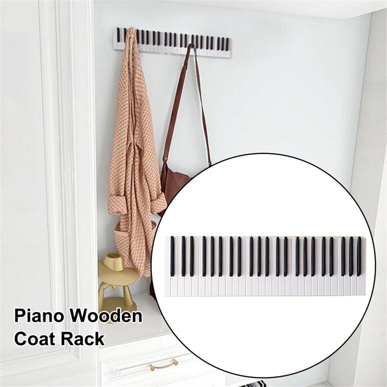 Wooden Piano Hooks Coat Rack Home Keys Towel Purse Robes Hook Rail Decor