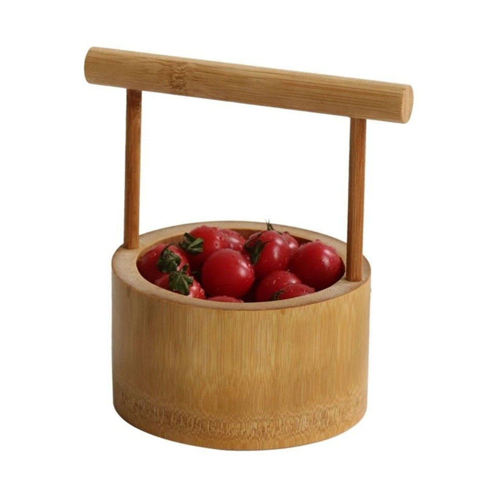 Retro Bamboo Refreshments Basket Storage Plate with Handles Gift for Family