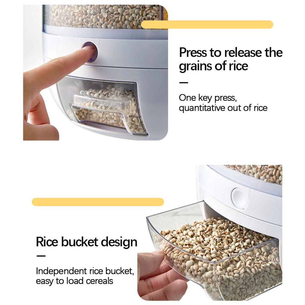 Rice Dispenser Countertop Cereal Storage Container Box 6-Grid Rotating
