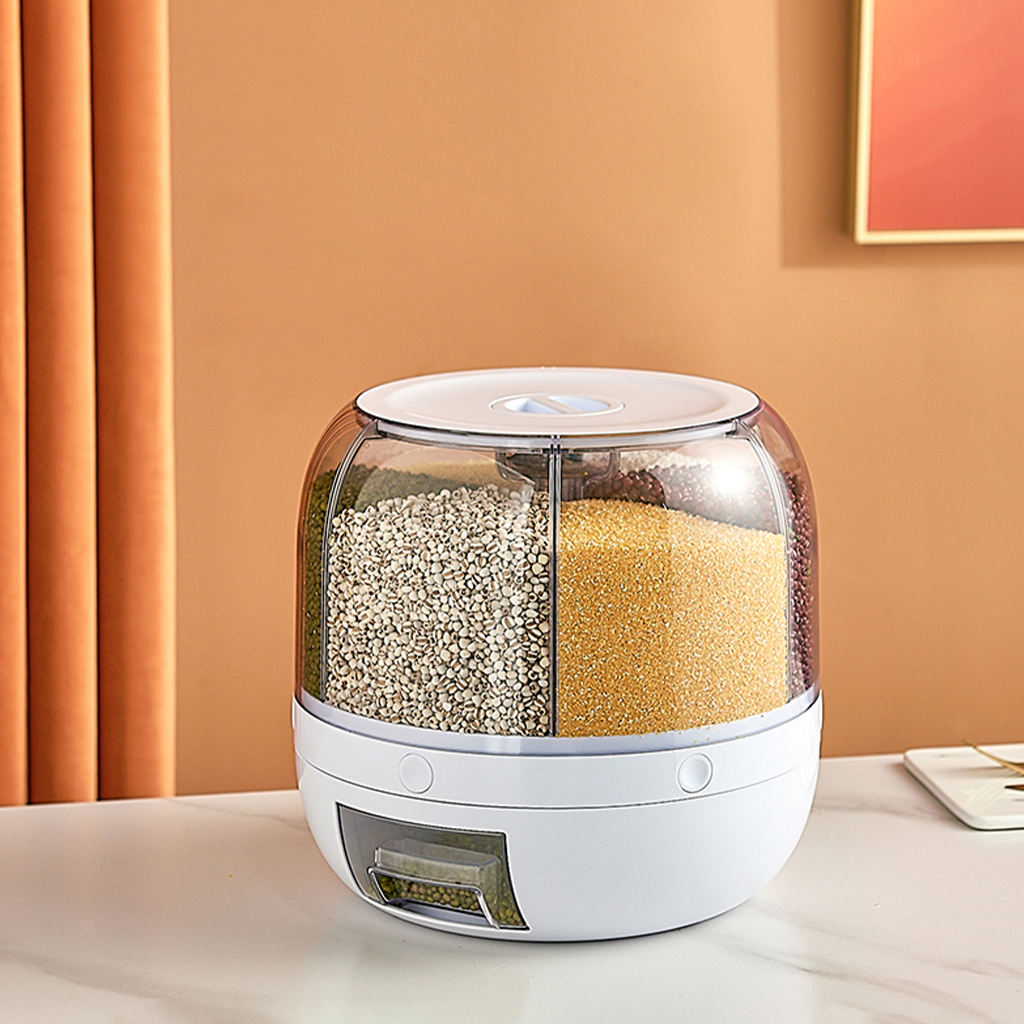 Rice Dispenser Countertop Cereal Storage Container Box 6-Grid Rotating
