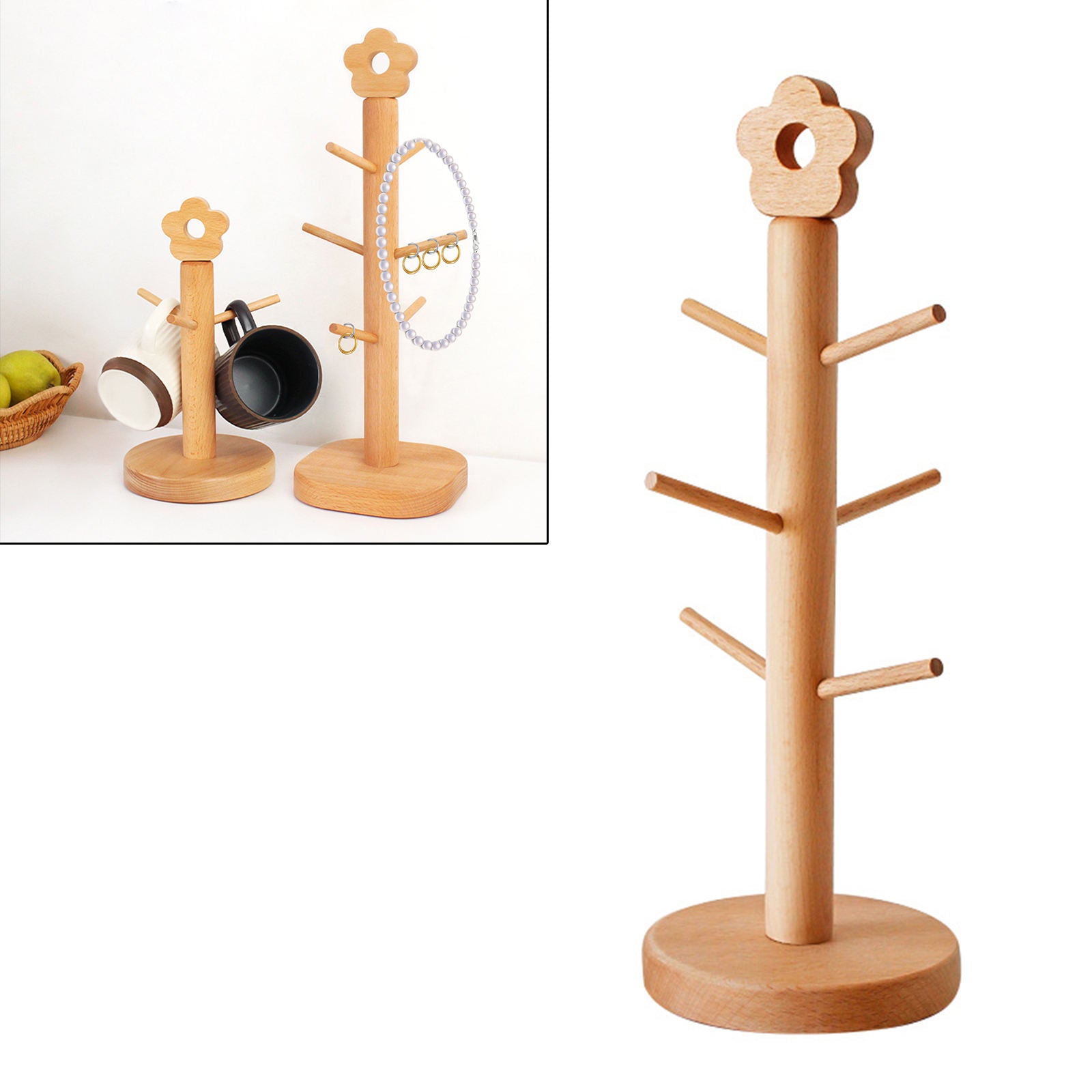 11:44 6 Hook Wood Tree Mug Holder Stand Mug Holder Kitchen Storage Beechwood