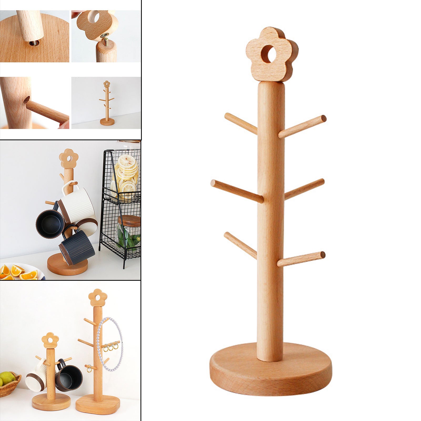 Tree Shape Wood Cup Holder Coffee Tea Mug Storage Rack Stand Cup Shelf