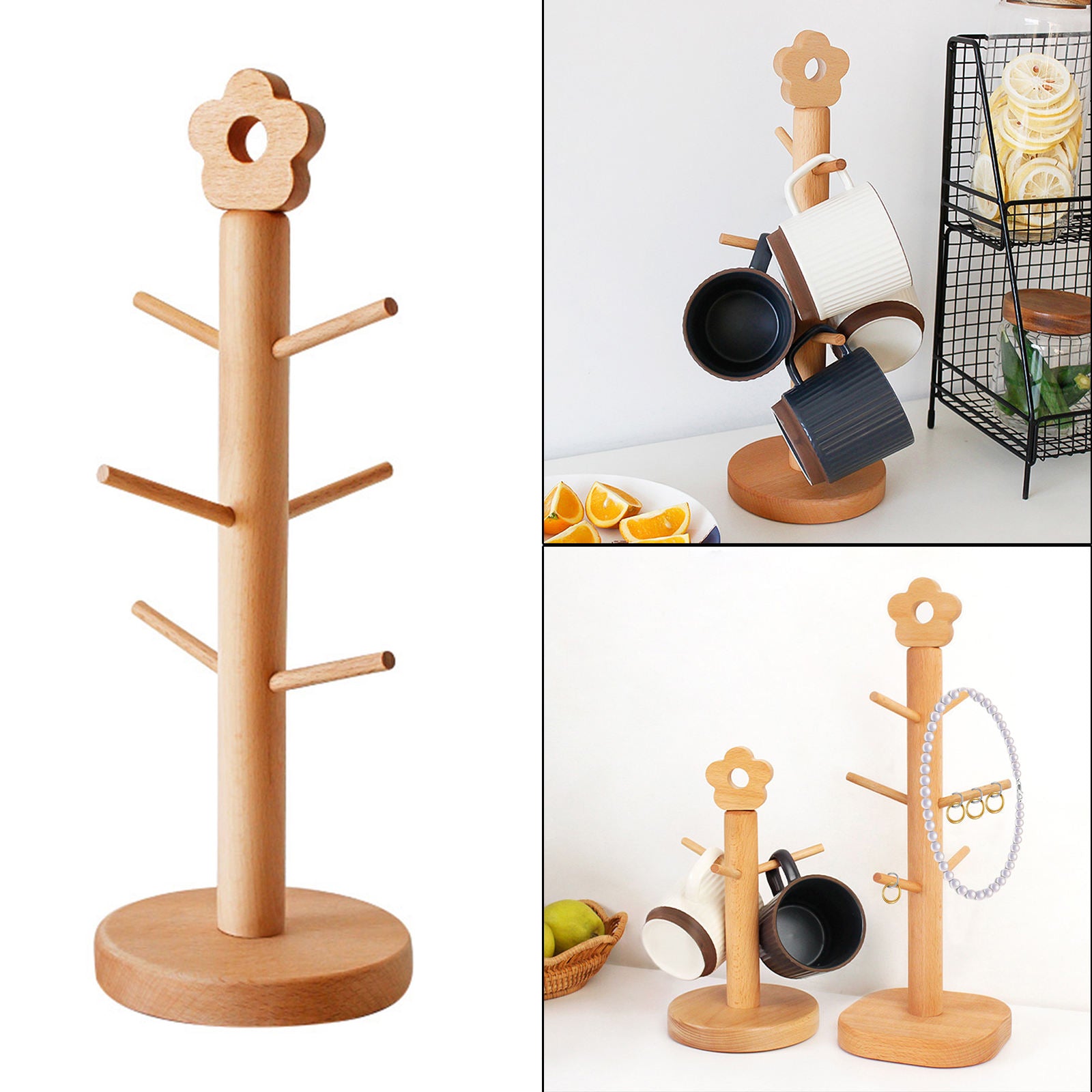 11:44 6 Hook Wood Tree Mug Holder Stand Mug Holder Kitchen Storage Beechwood