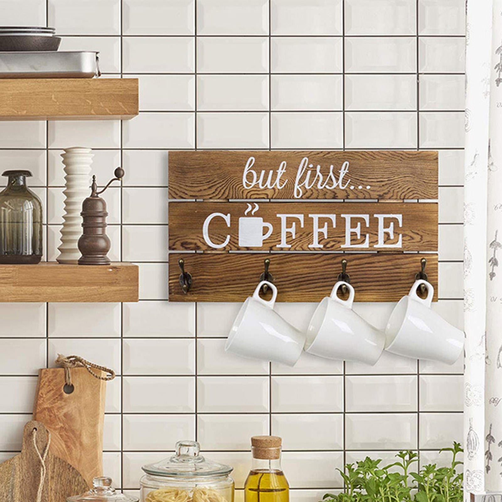 4 Hooks Coffee Mug Holder Shelf Wall-Mounted Coffee Mug Rack for Coffee Bar