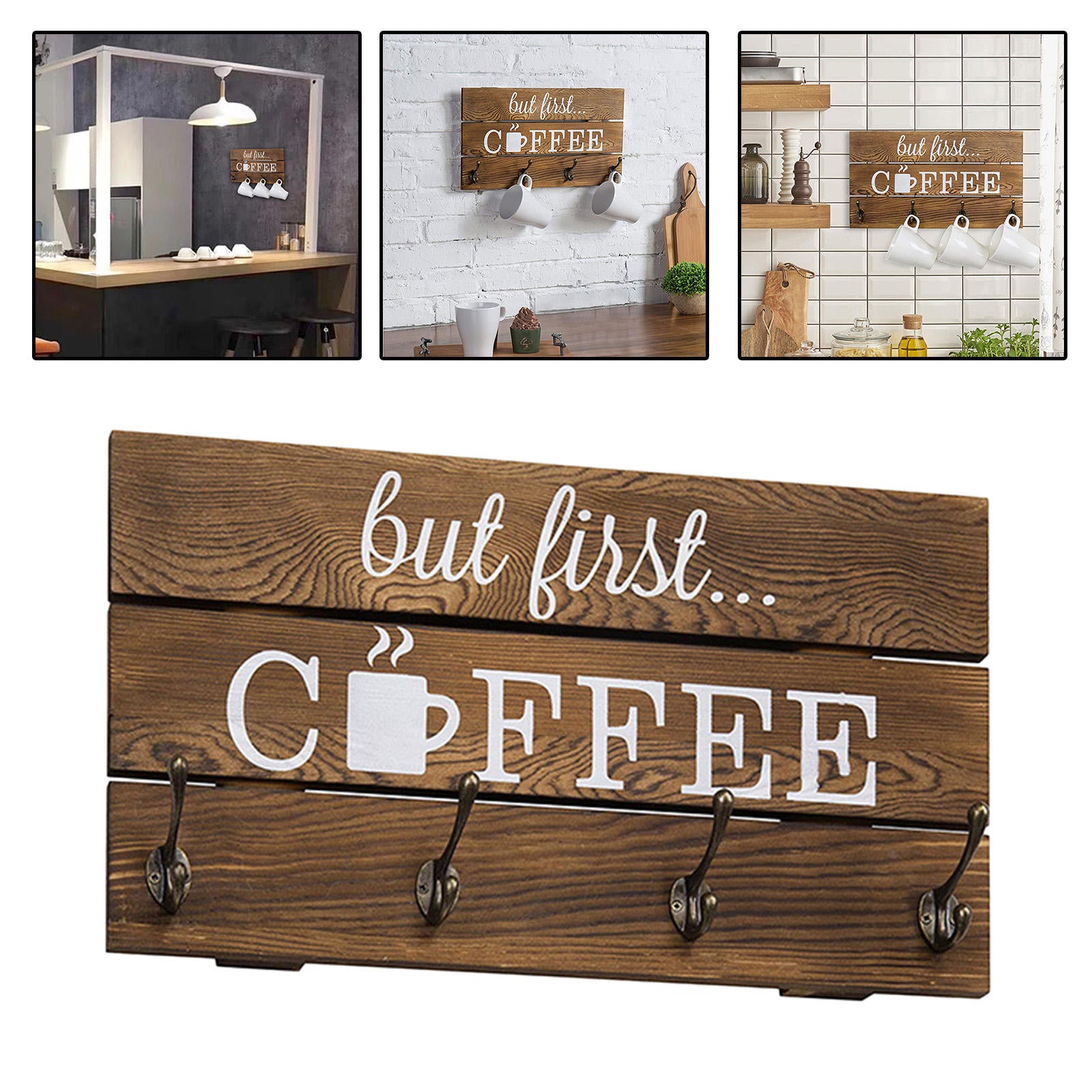 4 Hooks Coffee Mug Holder Shelf Wall-Mounted Coffee Mug Rack for Coffee Bar