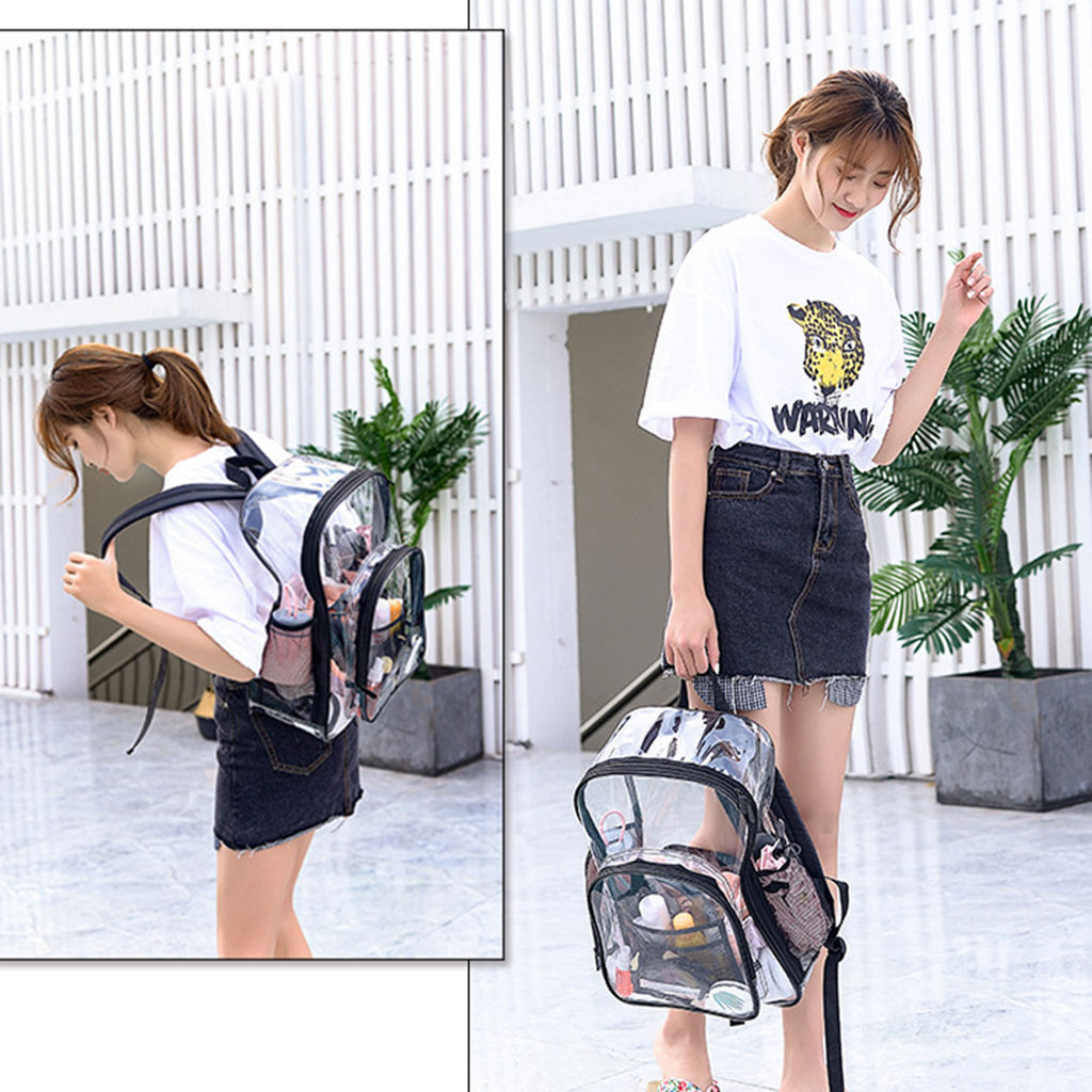 1 Clear Backpack Durable Transparent Bookbag Stadium Sports College Black