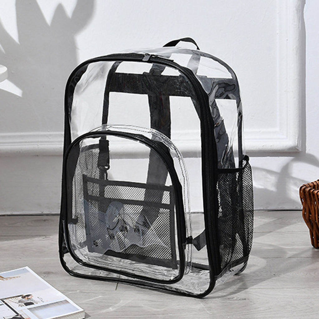 1 Clear Backpack Durable Transparent Bookbag Stadium Sports College Black