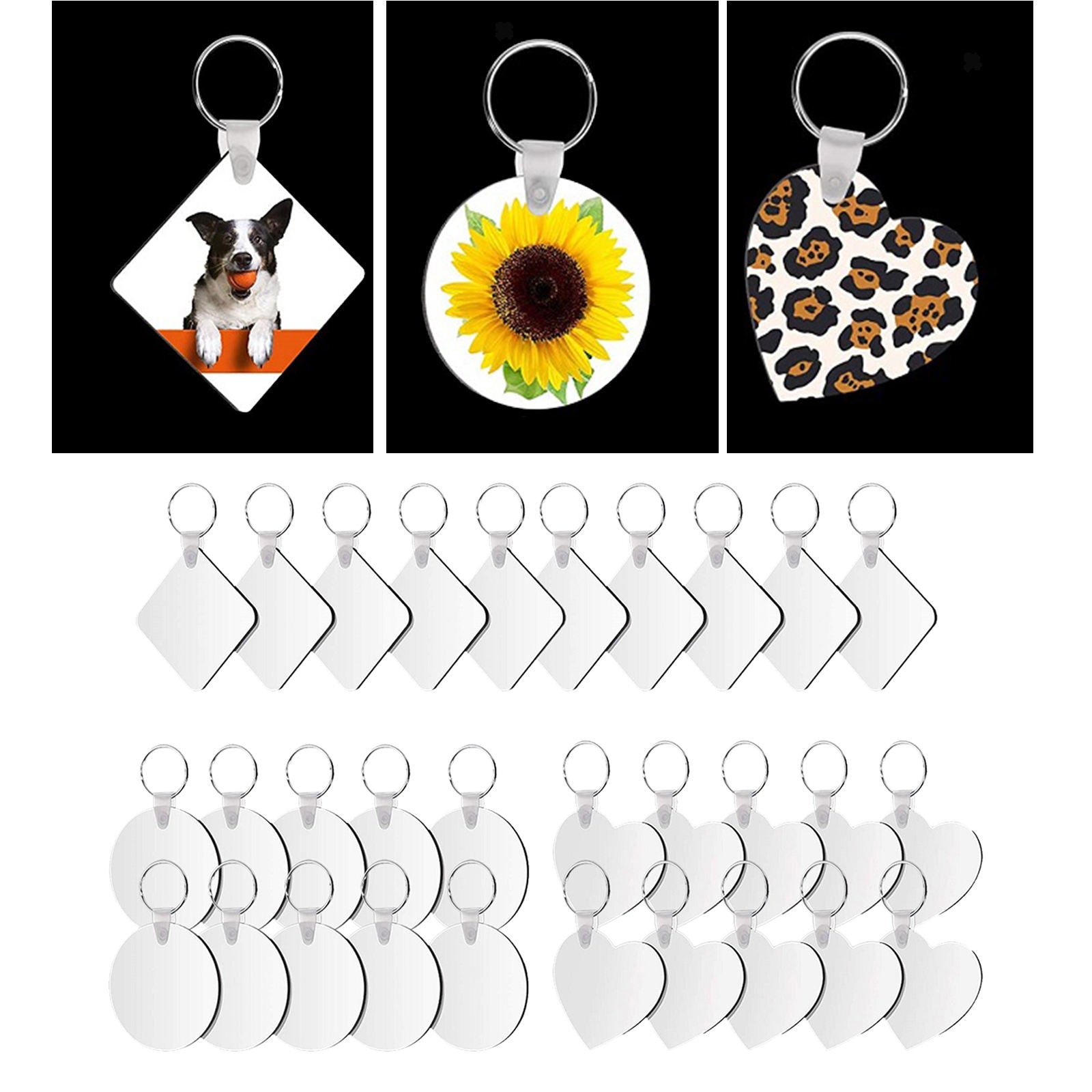 30 Sublimation Blank Keychain Heat Transfer DIY Double-Side Printed