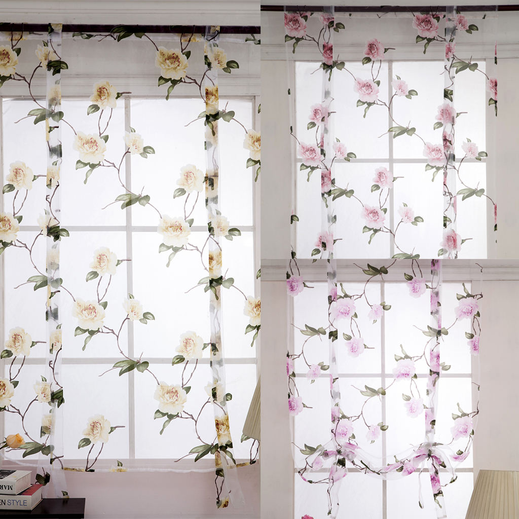 Flower Roman Curtain Window Sheer Balloon Curtain Cafe Kitchen Bedroom #2