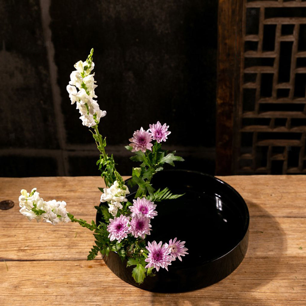 Plastic Round Ikebana Flower Vase Holder Suiban Pot Tray Art Arrangment Tool -
