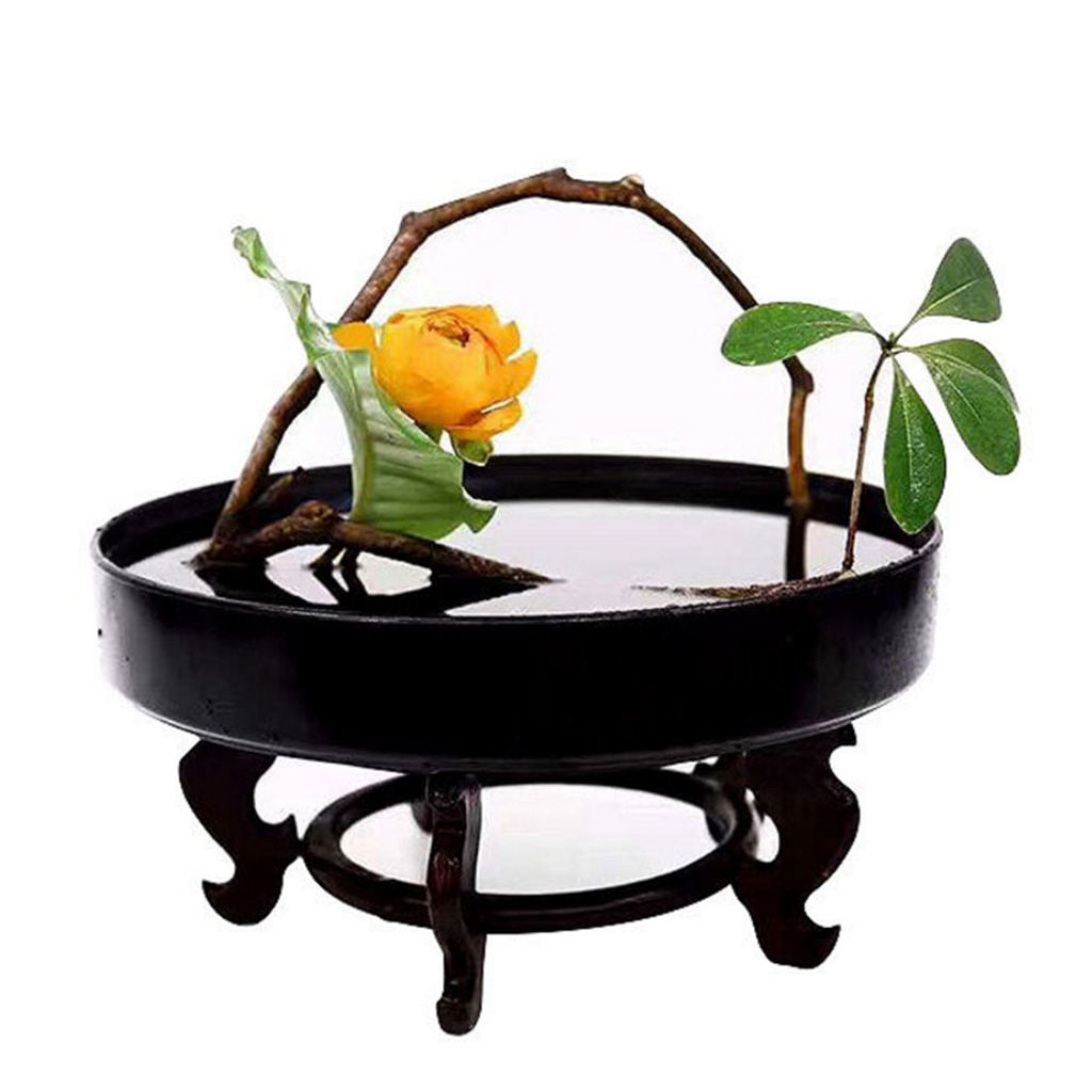 Plastic Round Ikebana Flower Vase Holder Suiban Pot Tray Art Arrangment Tool -