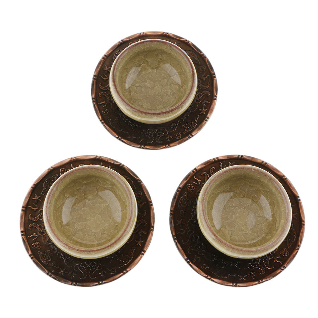 Round~Alloy Teacup Coaster Coffee Cup Mat for Kung Fu Tea Fittings Red Copper