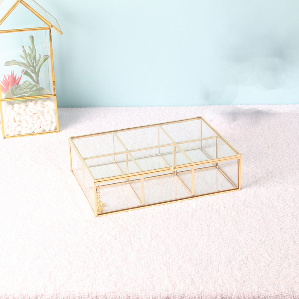 Golden Jewellery Box Lidded Transparent Display Necklace Storage Countertop