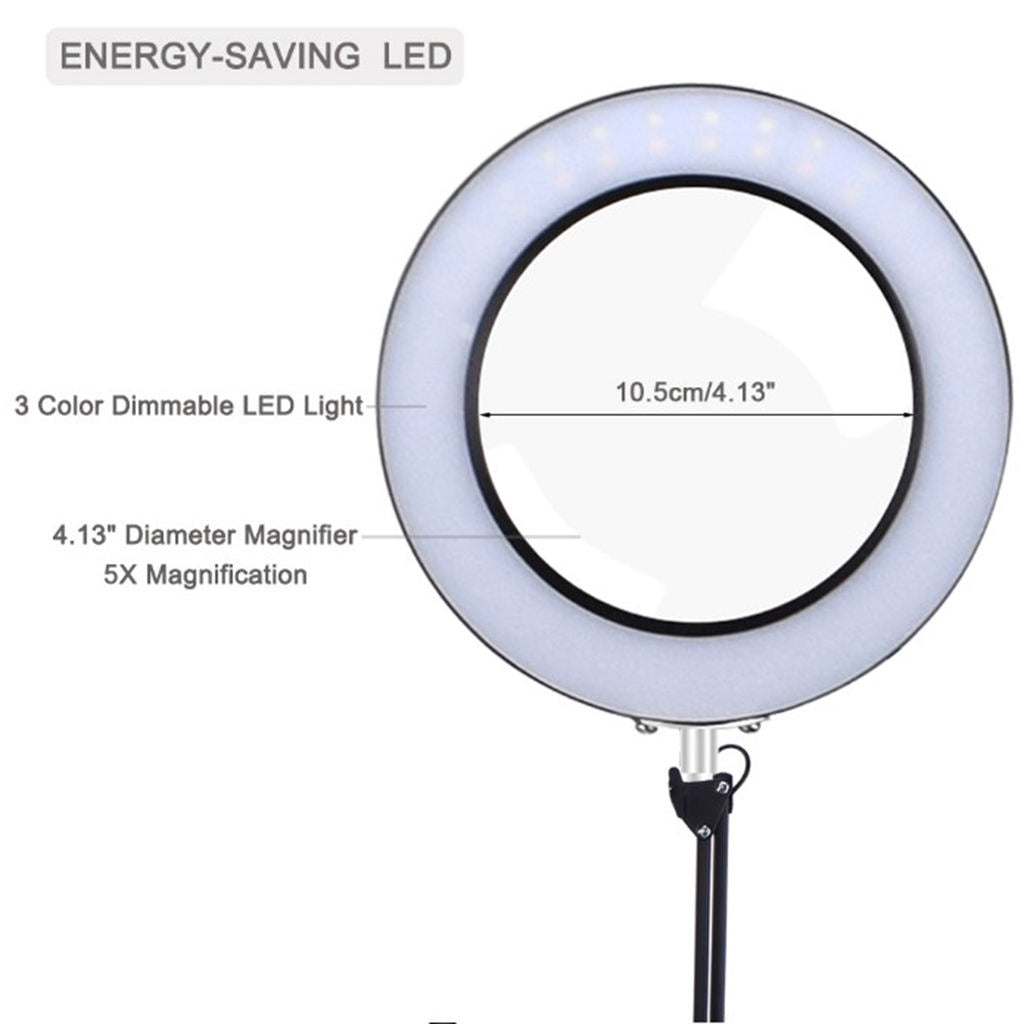 Third Helping Hand 3 Color Modes LED 5X Magnifying Glass Desk w/ Clamp 25cm