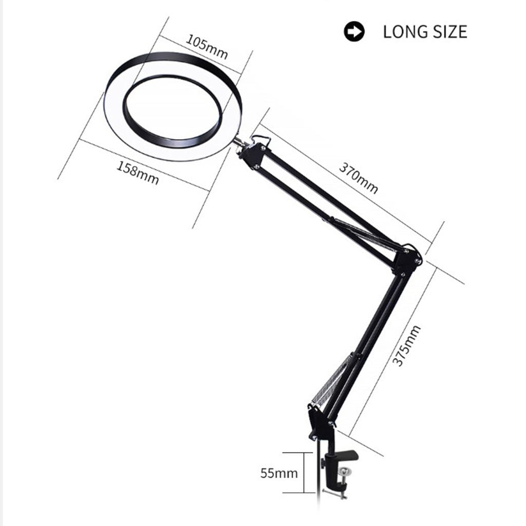 Third Helping Hand 3 Color Modes LED 5X Magnifying Glass Desk w/ Clamp 25cm