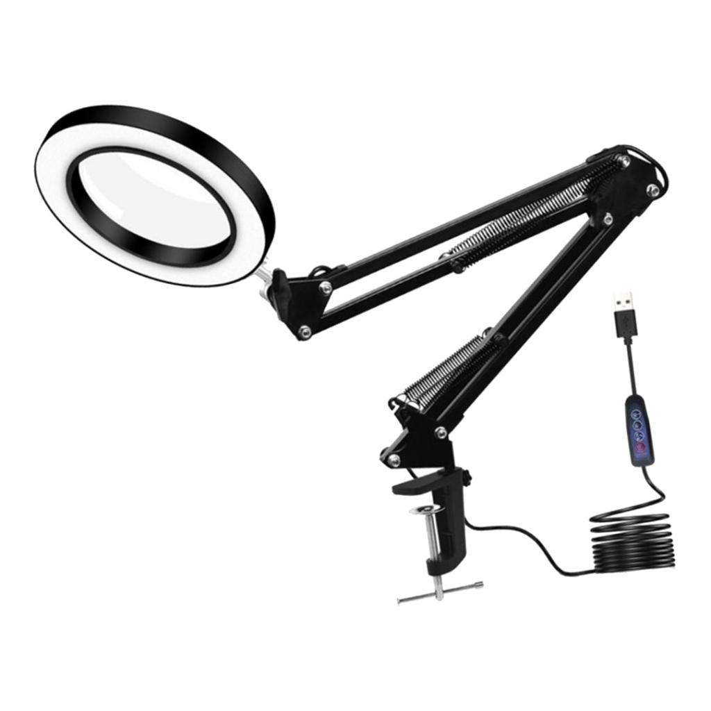Third Helping Hand 3 Color Modes LED 5X Magnifying Glass Desk w/ Clamp 25cm