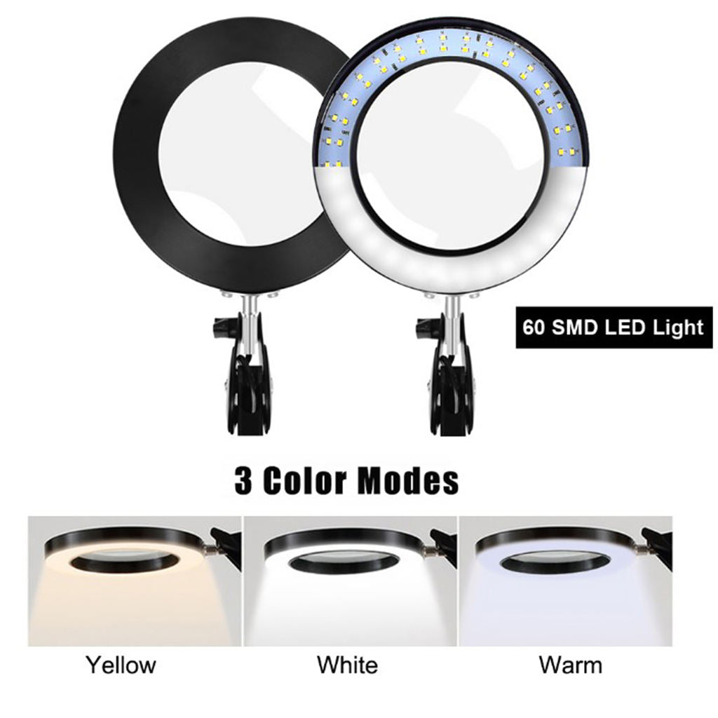 Third Helping Hand 3 Color Modes LED 5X Magnifying Glass Desk w/ Clamp 25cm
