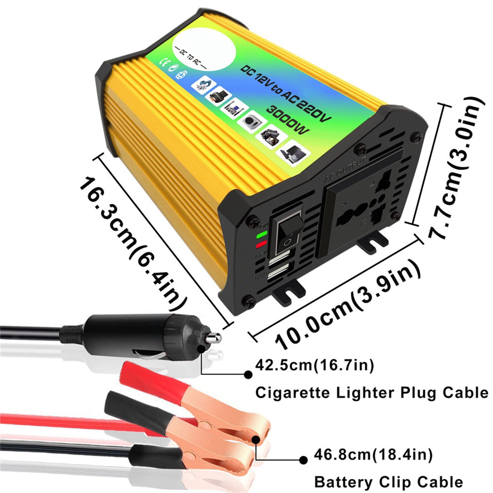 3000W DC 12V to AC Inverter Charger Car Adapter Power Supply Yellow 110V B