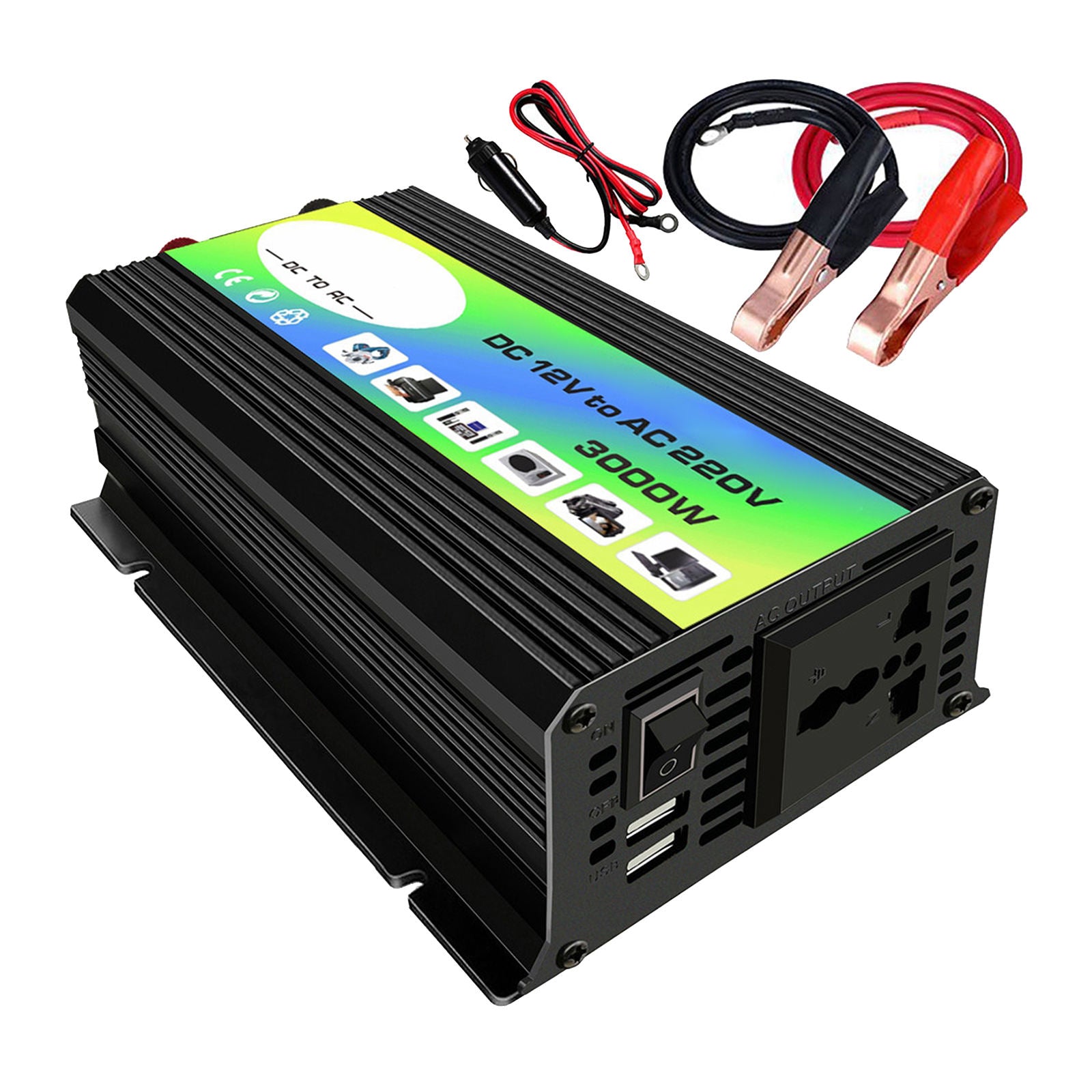 DC 12V to AC Inverter with Dual USB Power Converter for Camping Black 220V C