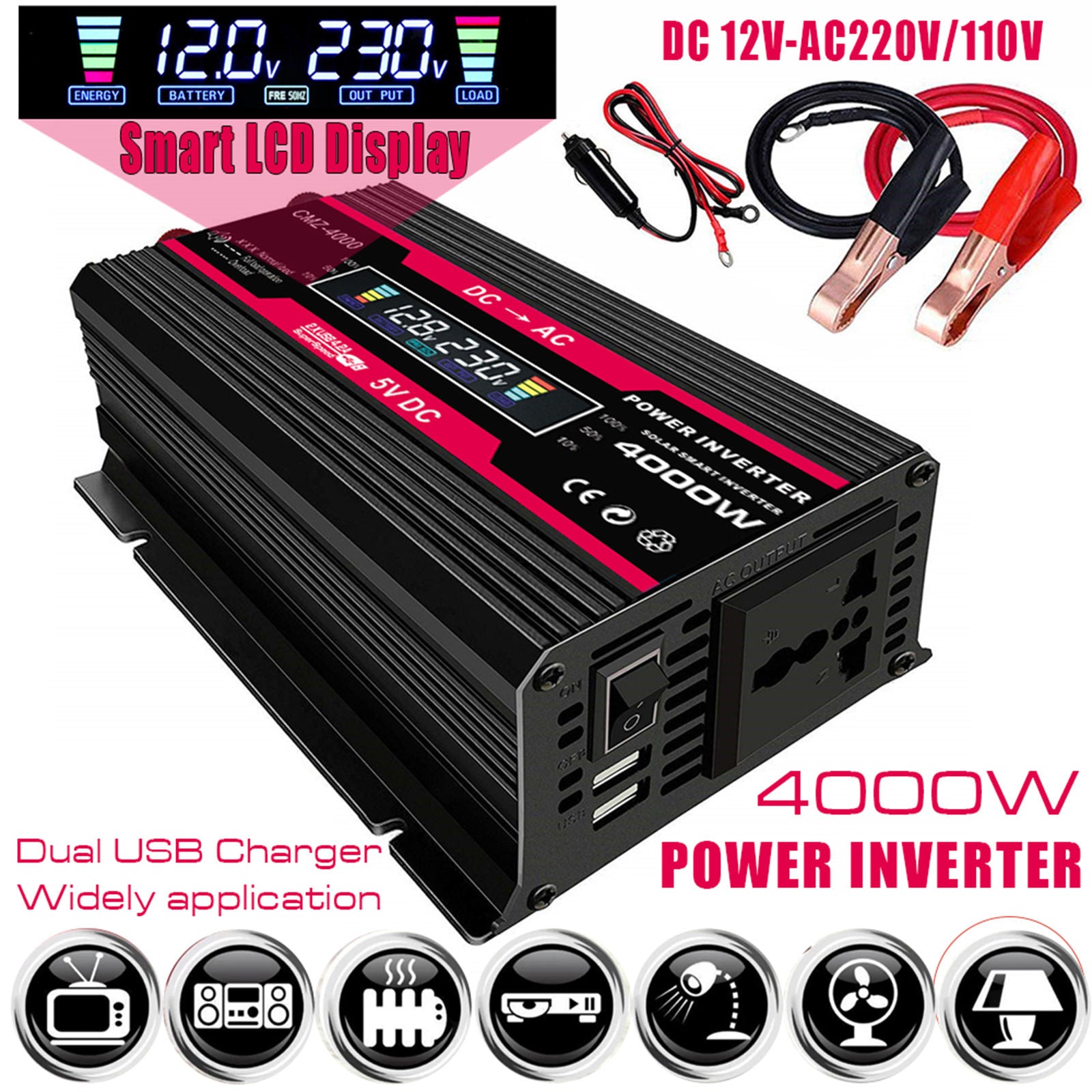 Power Inverter and Cigar Lighter Car Adapter Outdoor Power Supply Black 110V