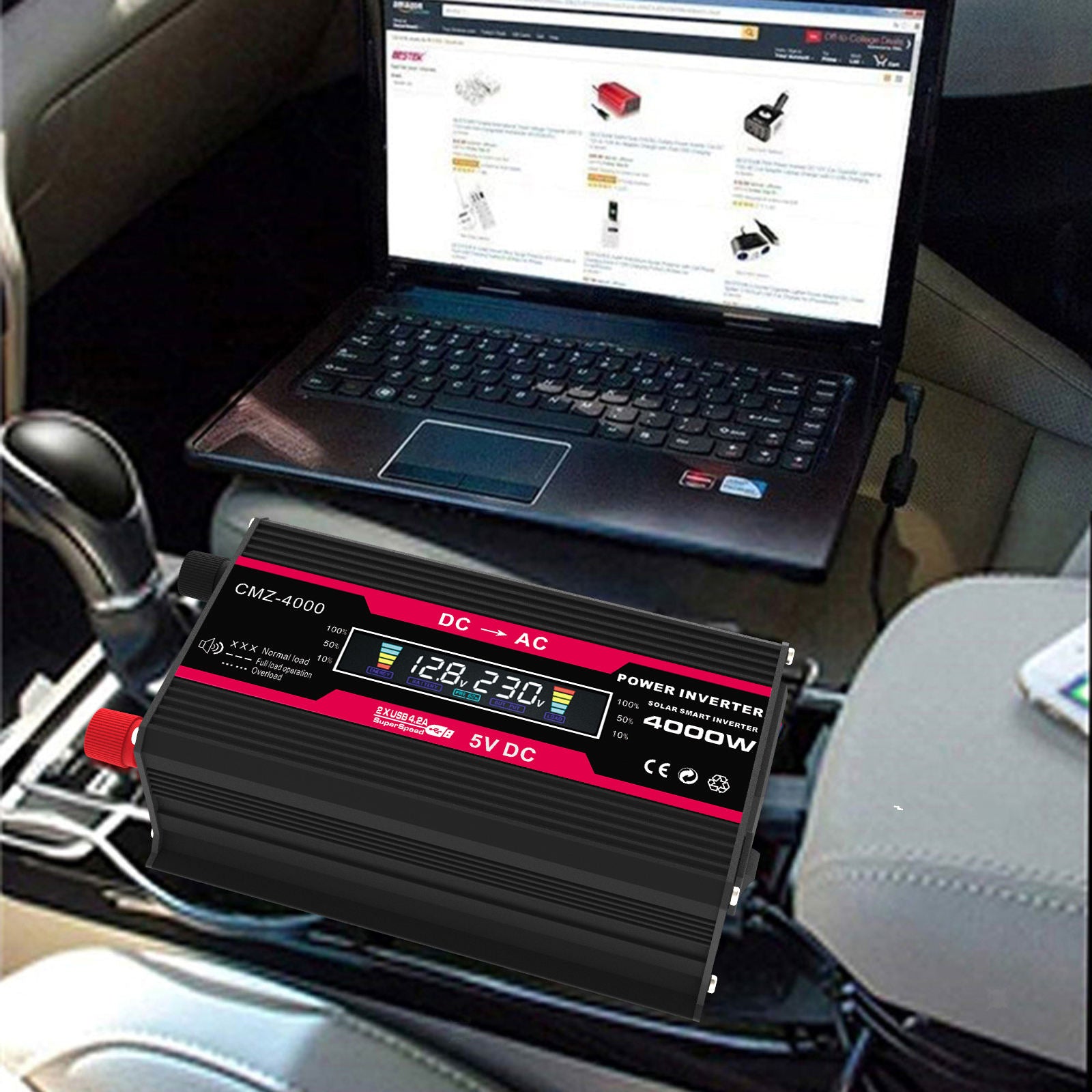 Power Inverter and Cigar Lighter Car Adapter Outdoor Power Supply Black 110V