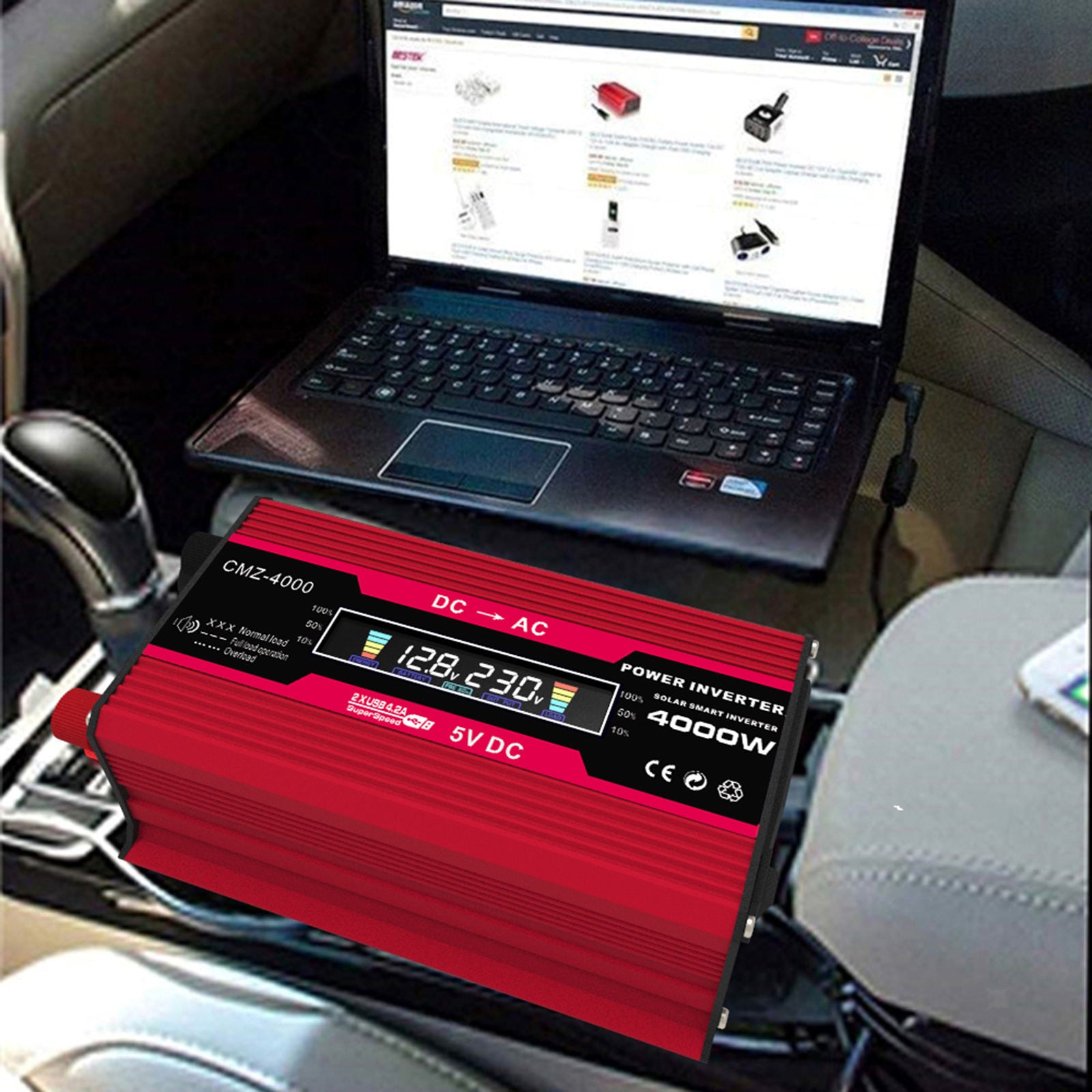 DC 12V to AC Power Inverter with 4.2A Dual USB Camping Power Supply Red 110V
