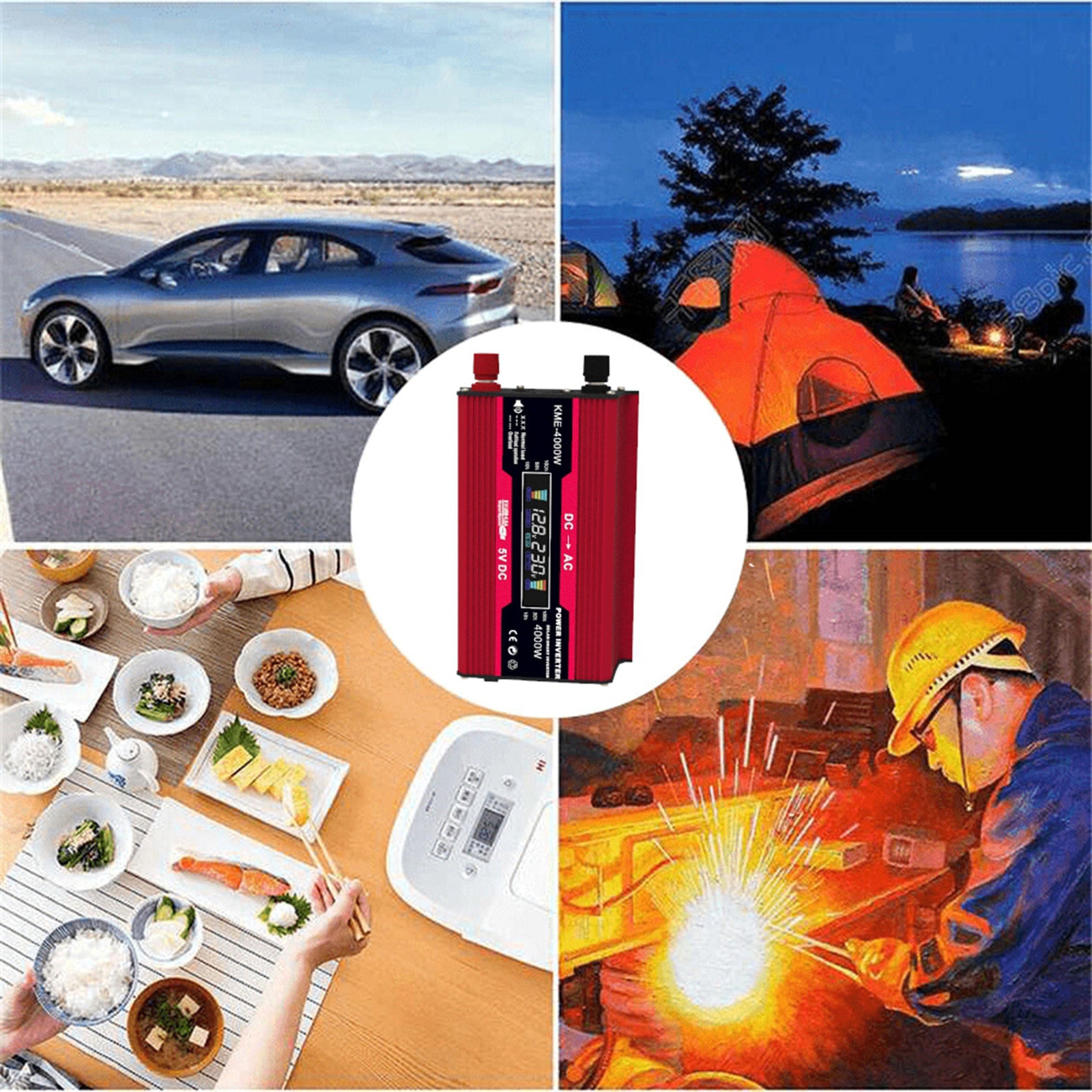 DC 12V to AC Power Inverter with 4.2A Dual USB Camping Power Supply Red 110V