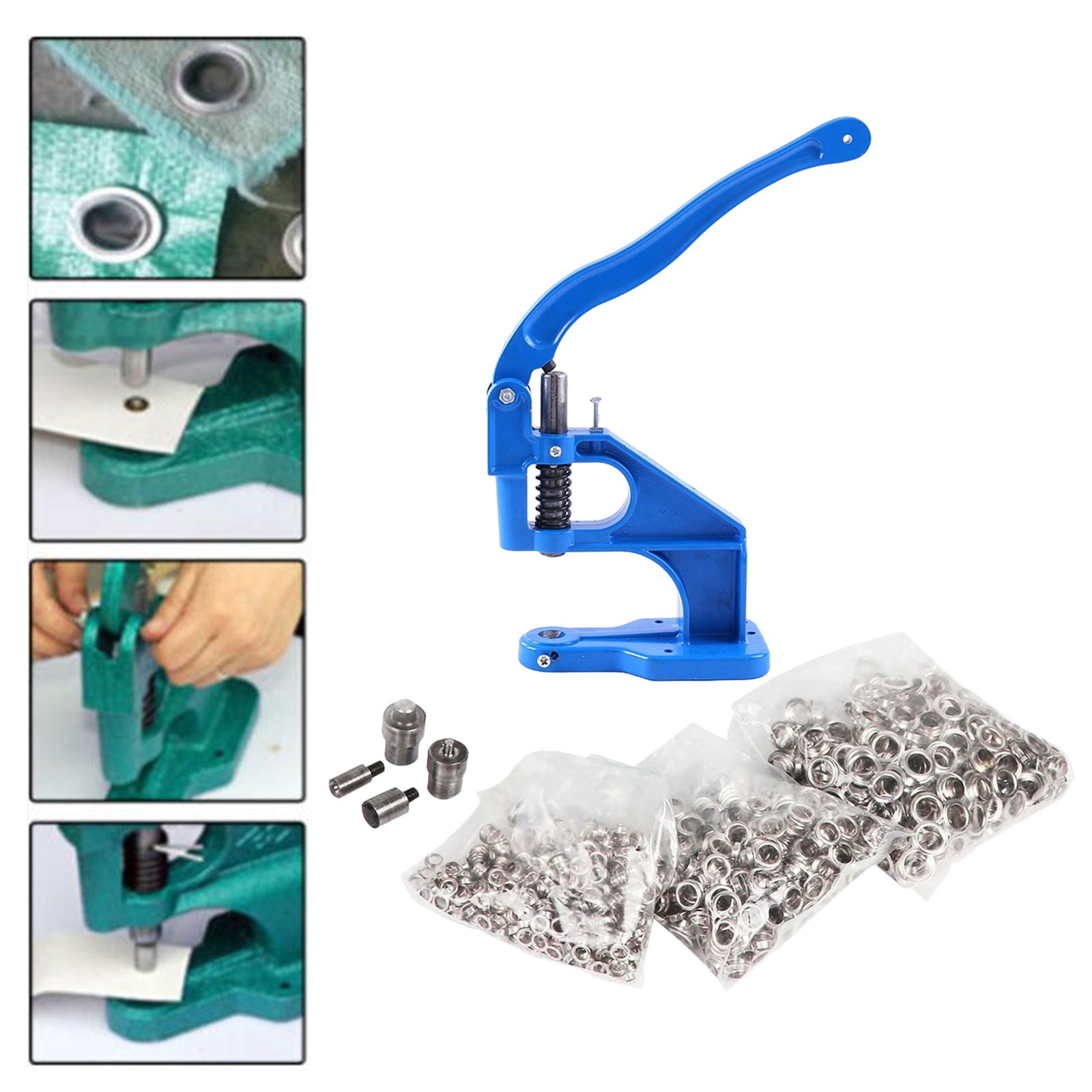 Grommet Machine Hand Press Setter Tool w/ 5/9/11mm Dies & Eyelets Snap Fastener