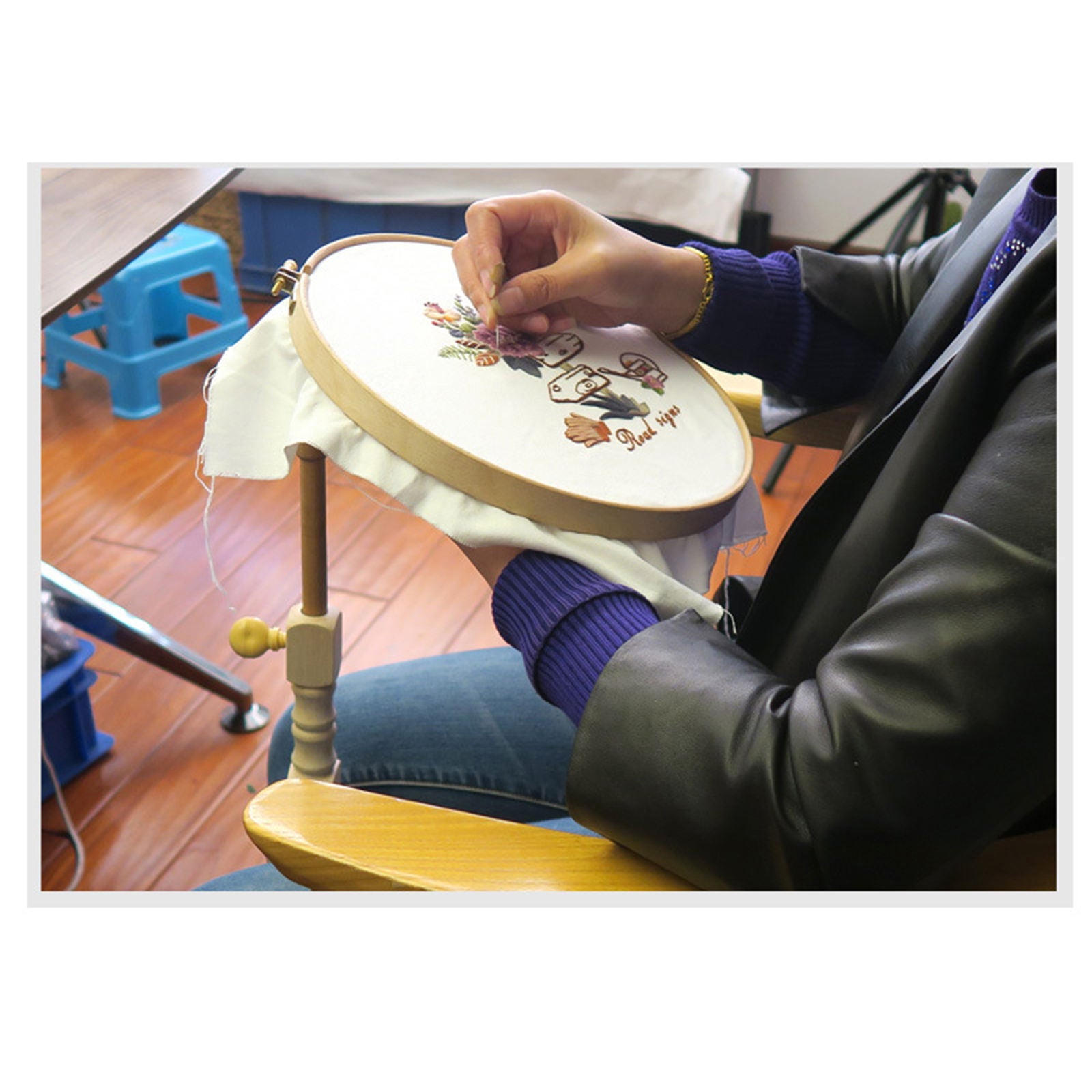 Embroidery Lap Stand Holder Adjustable Cross Stitch Rack w/ Hoop Sewing Tool