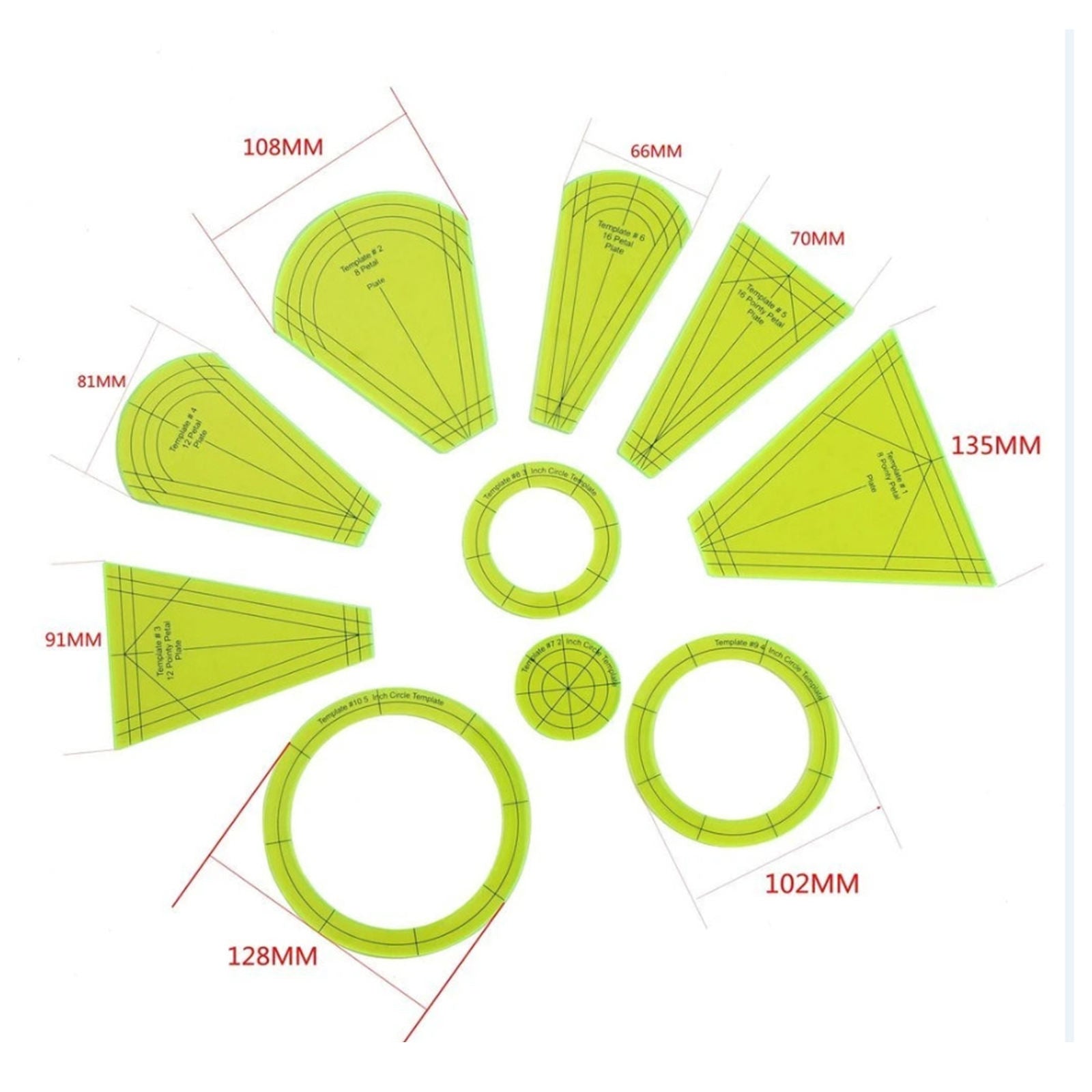 10Pcs/Set Dresden Plate Template Patchwork Ruler Tailor DIY Craft Tool
