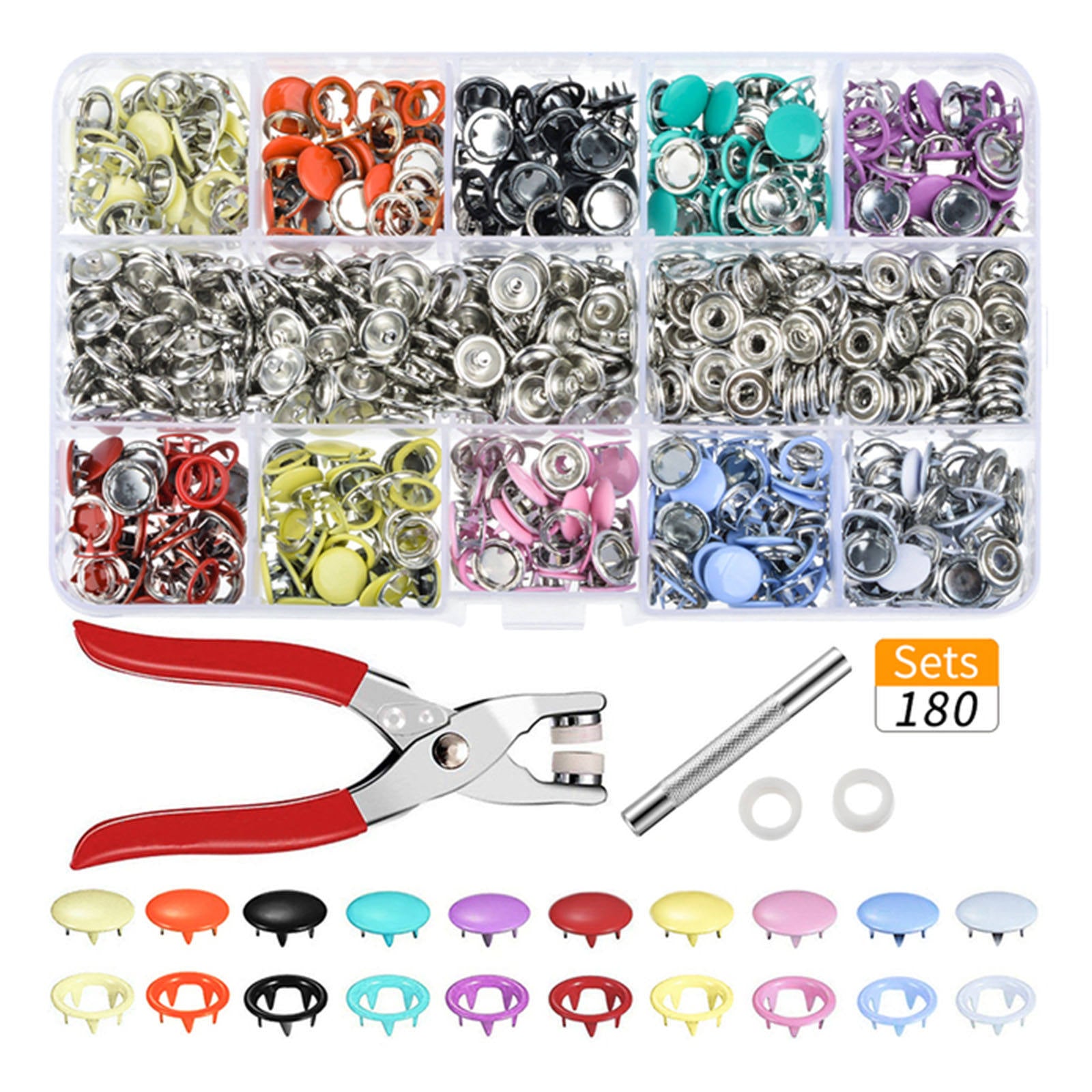 100Set Snap Fasteners Kit Prong Ring Button Kids Romper Clothing Bib Sewing