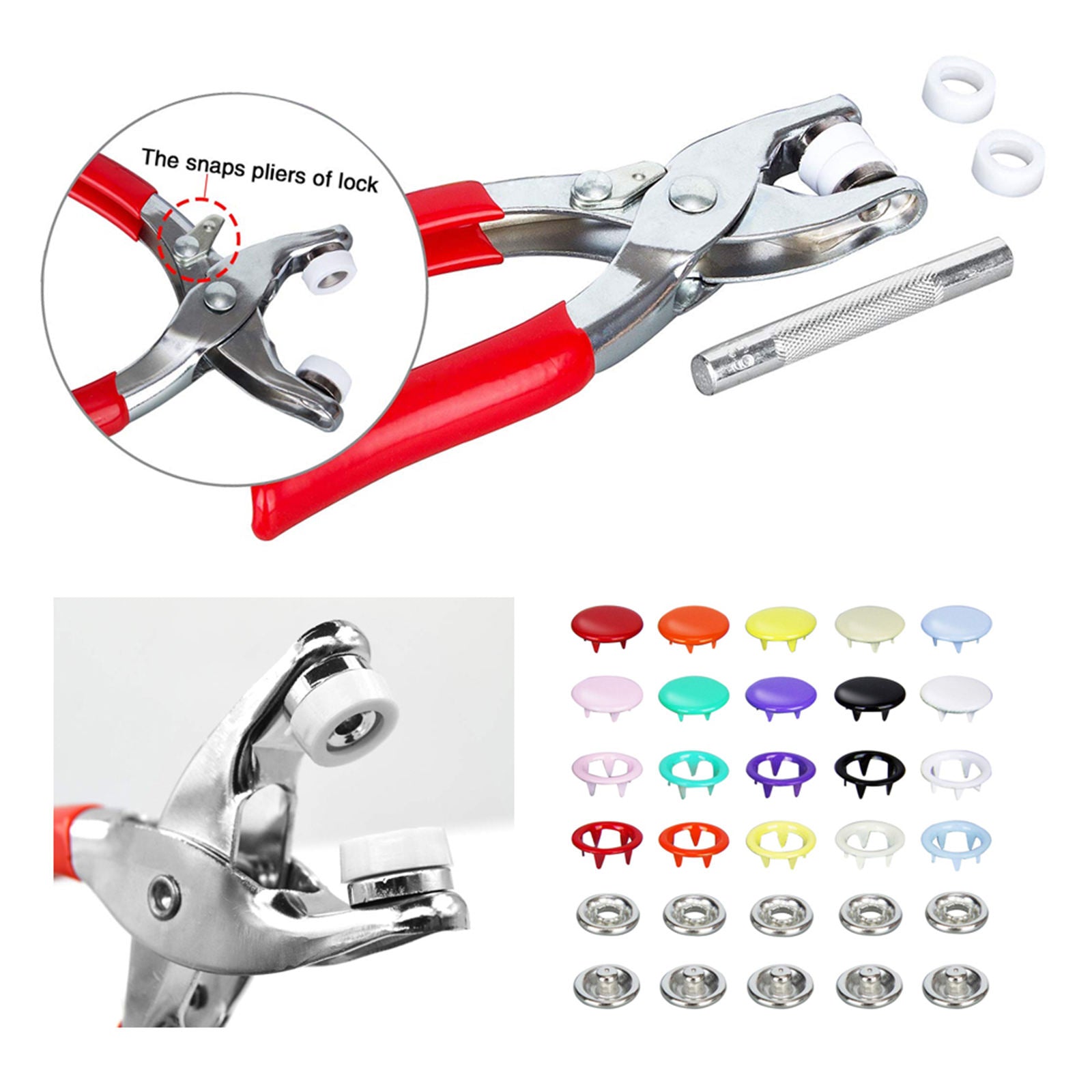 100Set Snap Fasteners Kit Prong Ring Button Kids Romper Clothing Bib Sewing