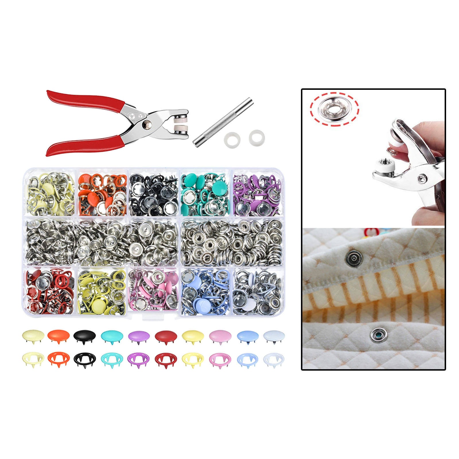 100Set Snap Fasteners Kit Prong Ring Button Kids Romper Clothing Bib Sewing