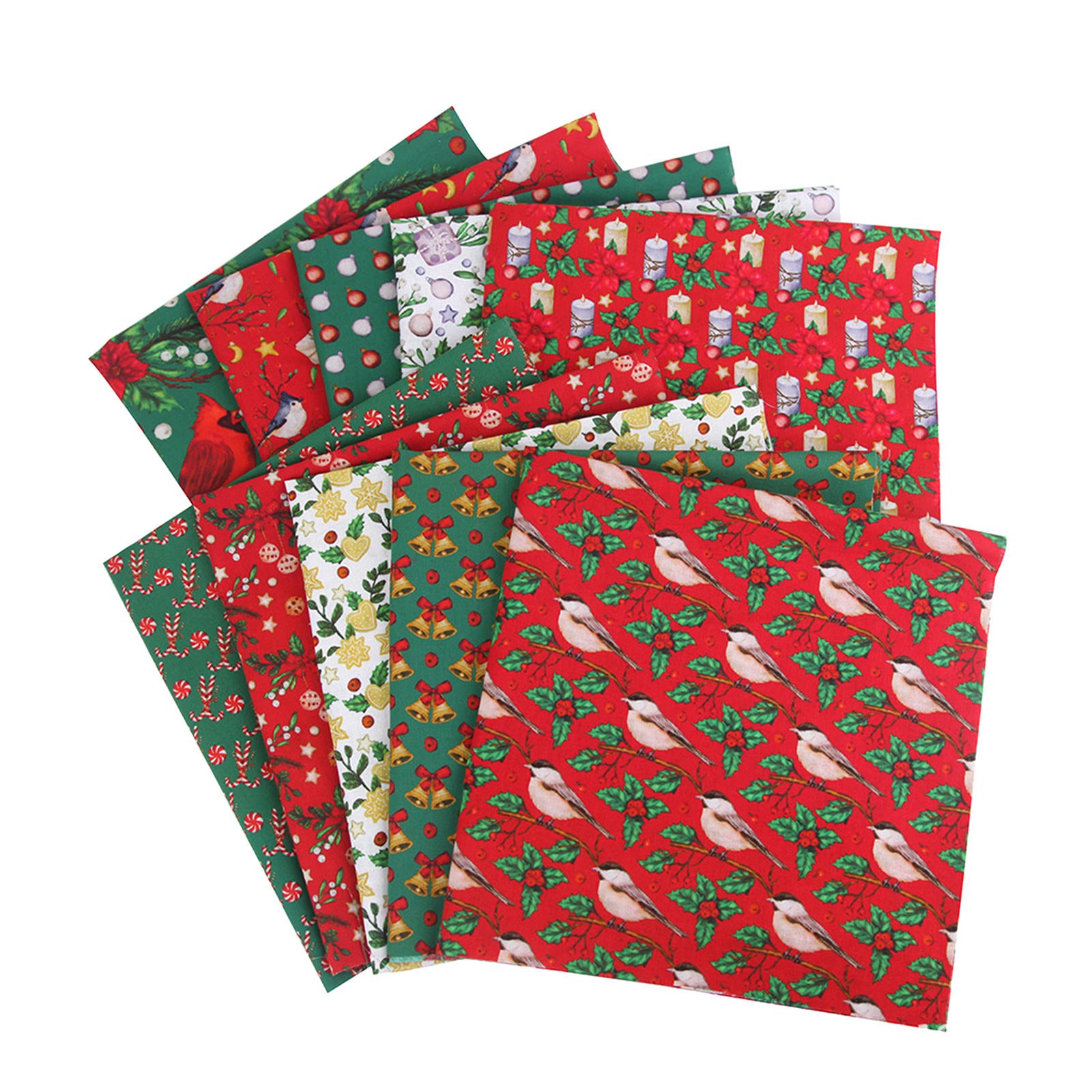 10Pcs Dressmaking Textile Christmas Cotton Fabric Upholstery Patchwork Craft