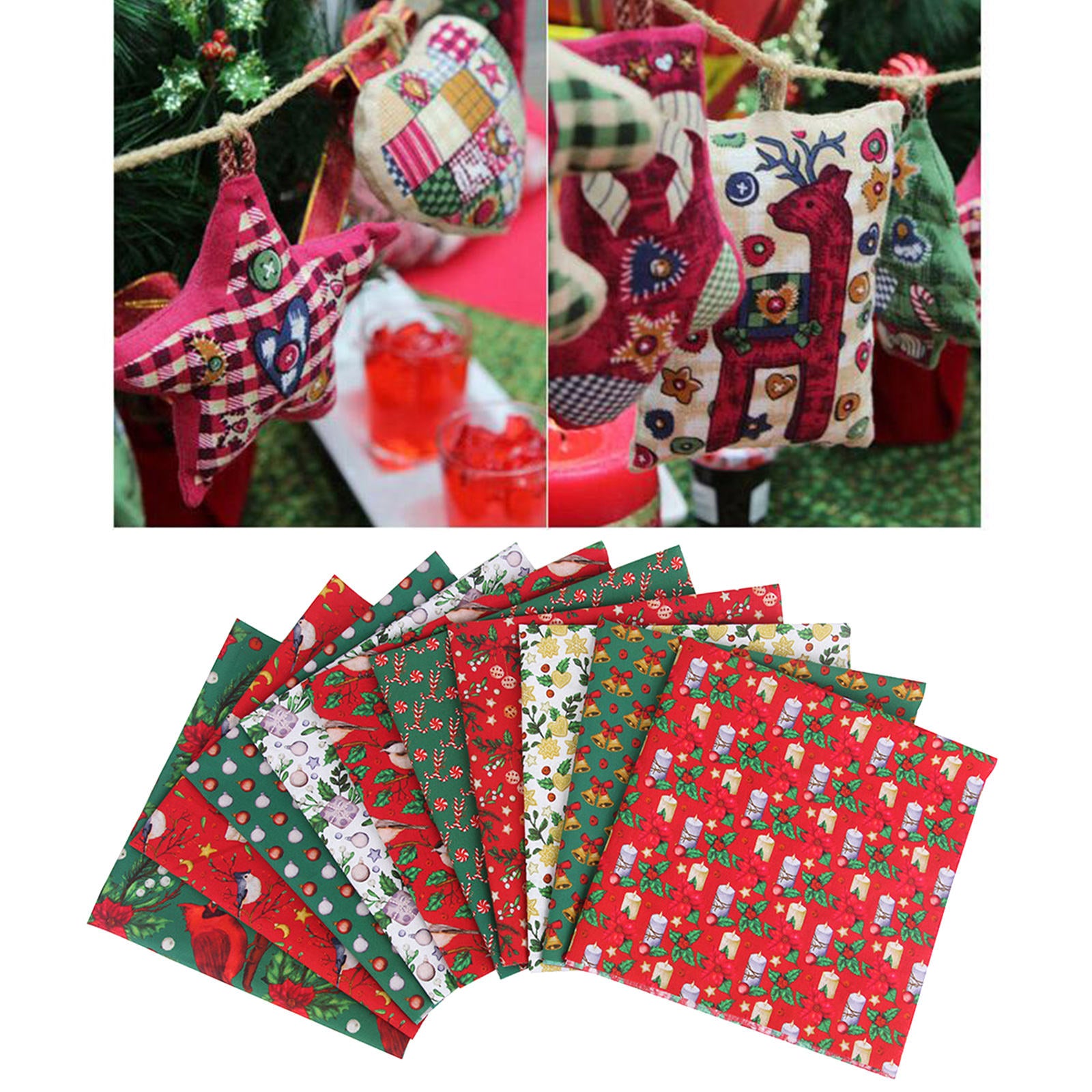 10Pcs Dressmaking Textile Christmas Cotton Fabric Upholstery Patchwork Craft