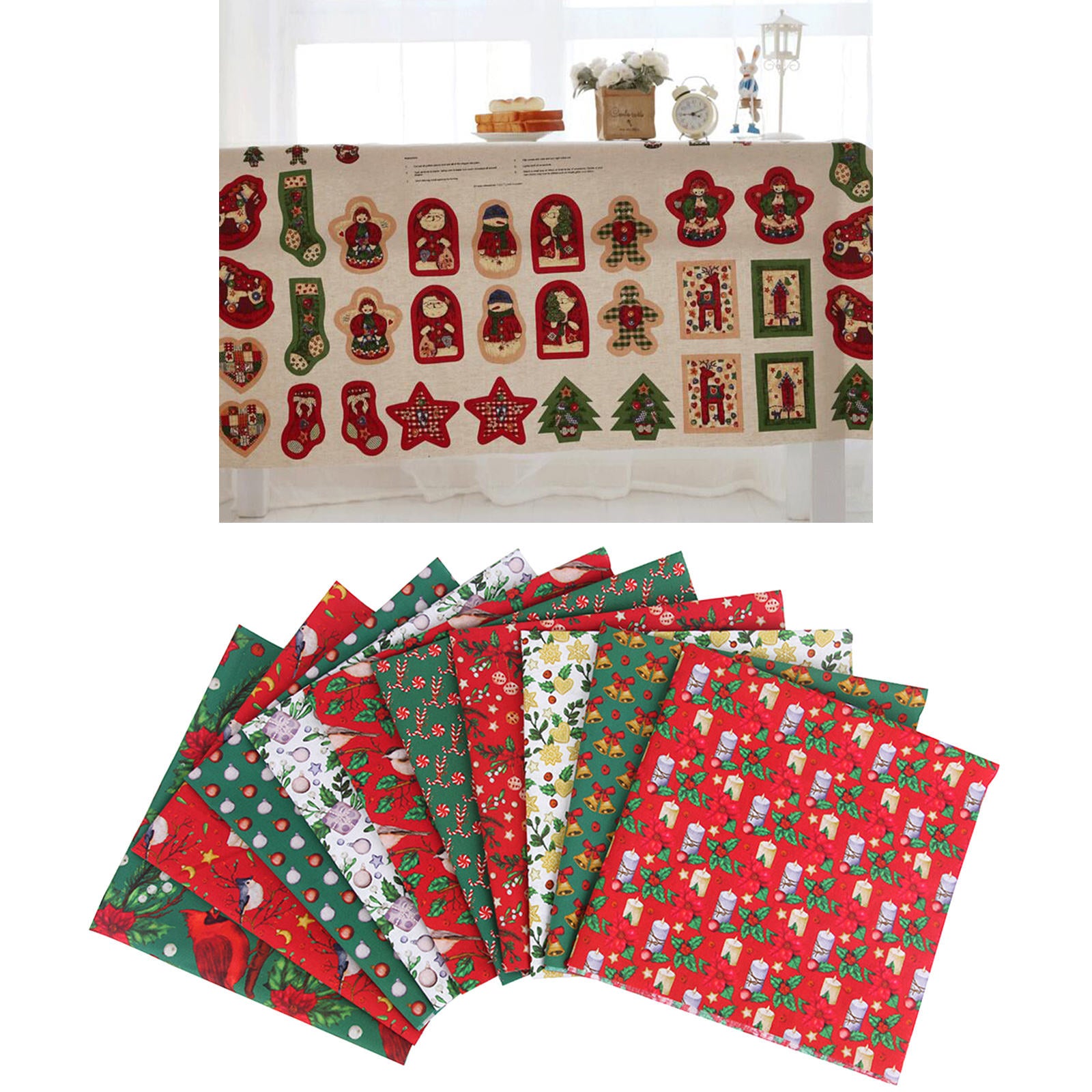 10Pcs Dressmaking Textile Christmas Cotton Fabric Upholstery Patchwork Craft