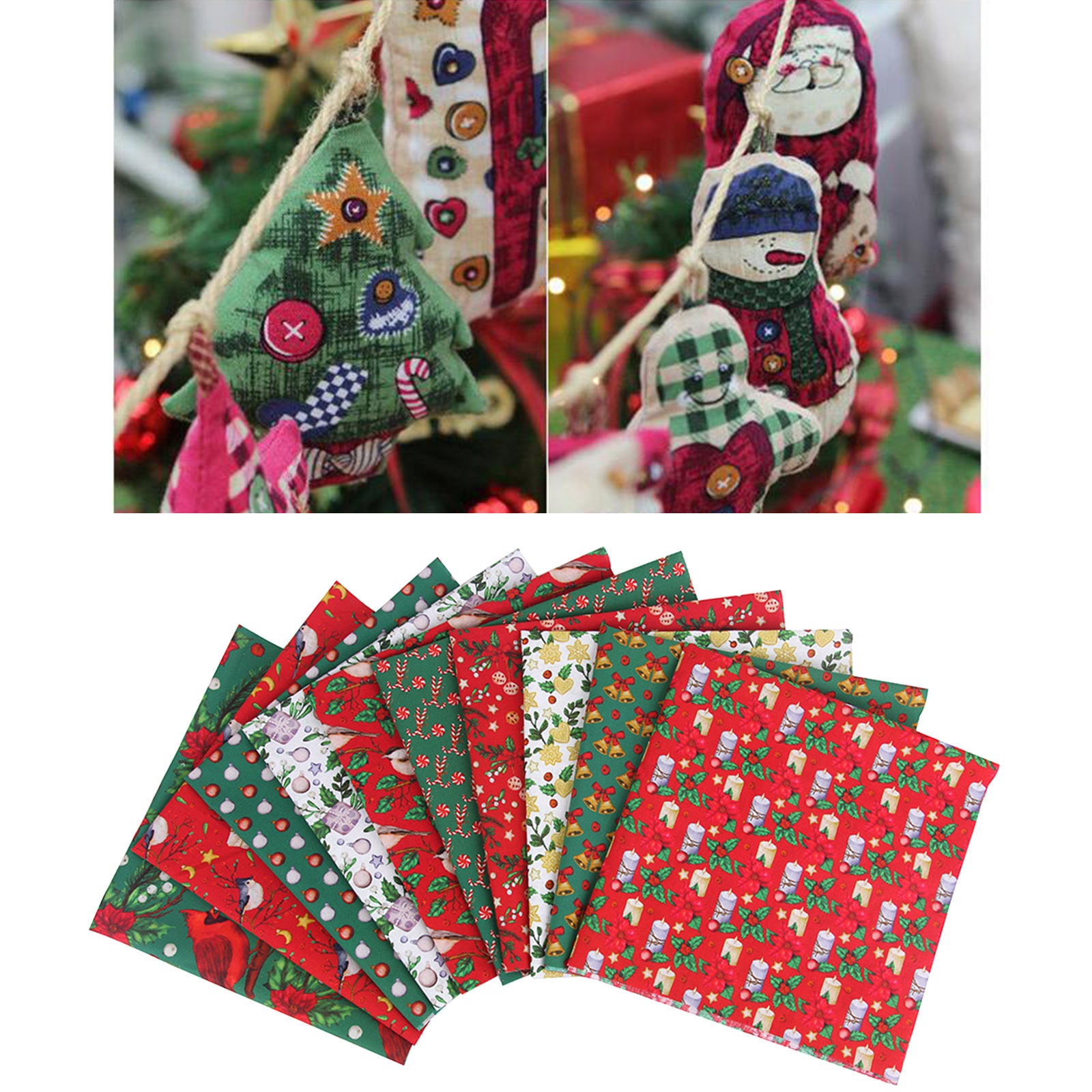 10Pcs Dressmaking Textile Christmas Cotton Fabric Upholstery Patchwork Craft