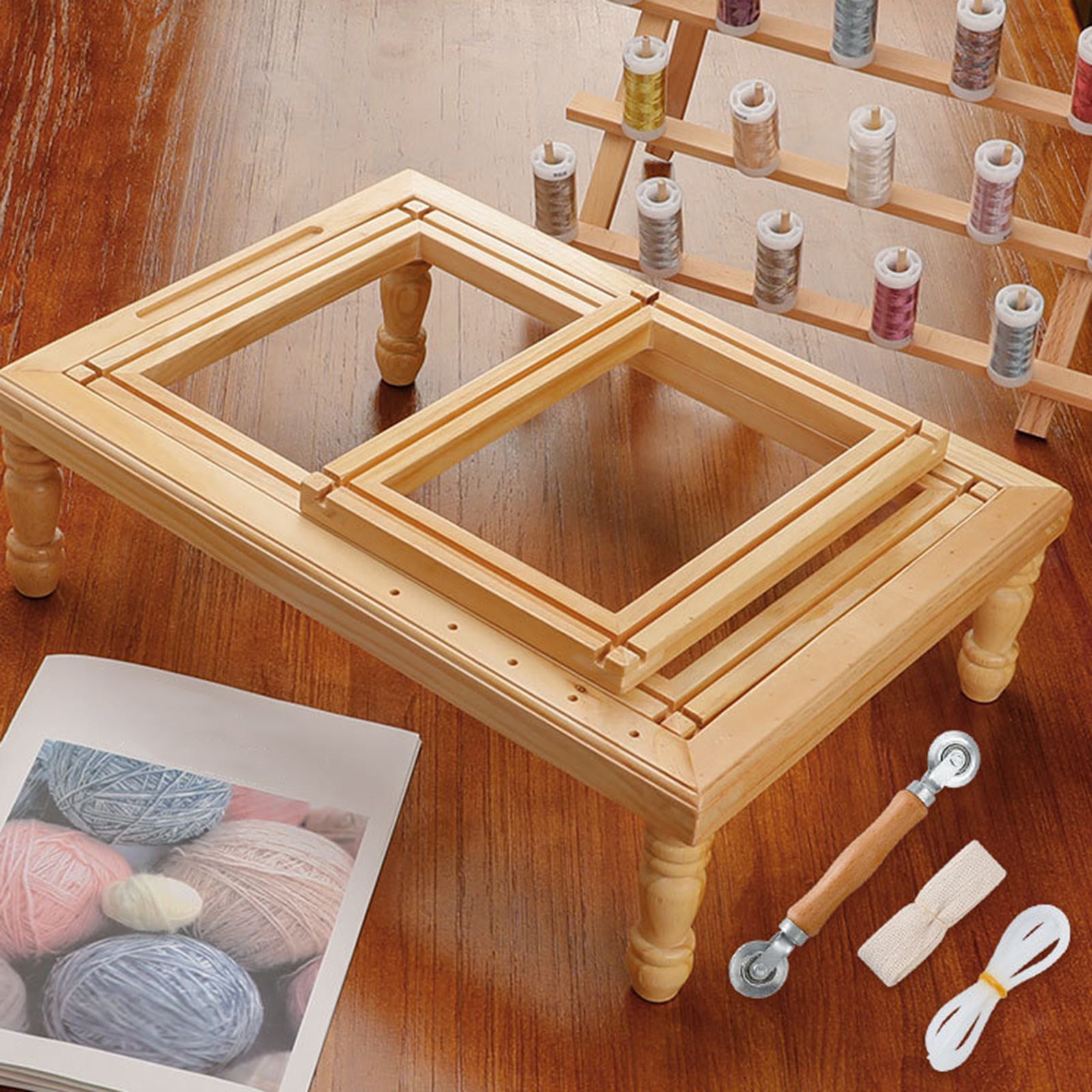 Cross-Stitch Rack Tabletop Embroidery Lap Stand Wood Frame DIY Sewing Tools