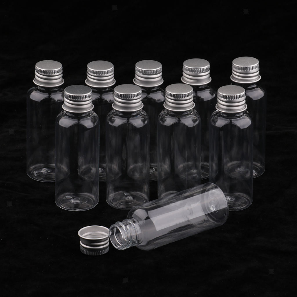 Pack of 10 50ml Clear Plastic Bottle Screw   Lotion Juice Storage Vials
