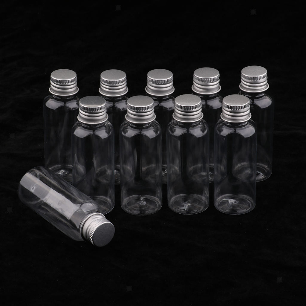 Pack of 10 50ml Clear Plastic Bottle Screw   Lotion Juice Storage Vials