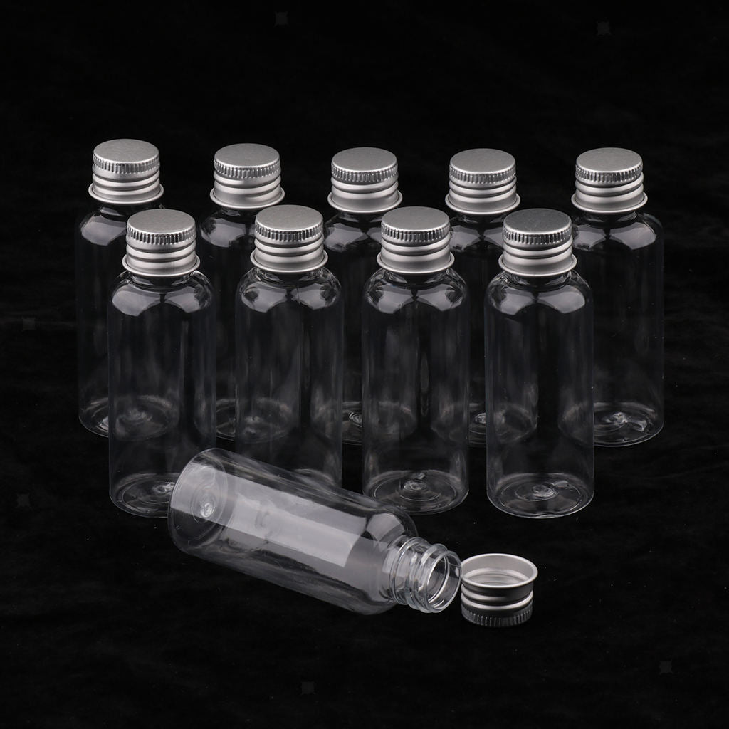 Pack of 10 50ml Clear Plastic Bottle Screw   Lotion Juice Storage Vials